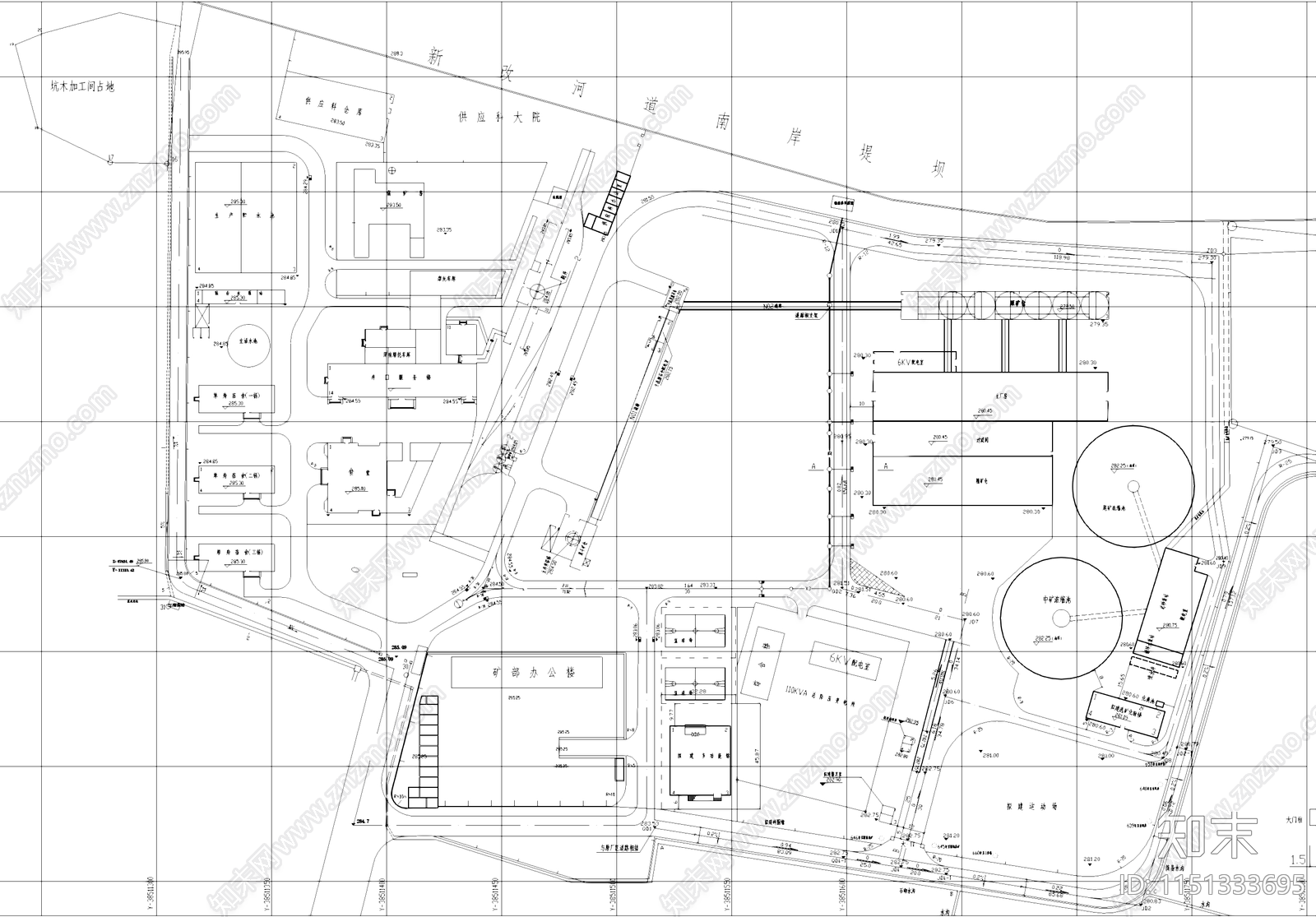 工业园区铁矿厂厂房车间仓库水池宿舍办公规划总平面图施工图下载【ID:1151333695】