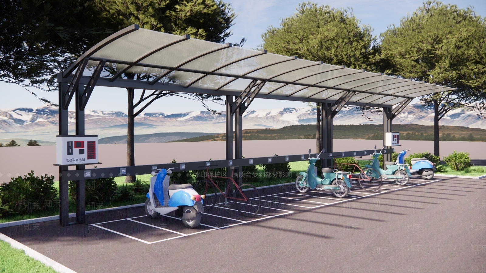 现代自行车棚SU模型下载【ID:1151335330】