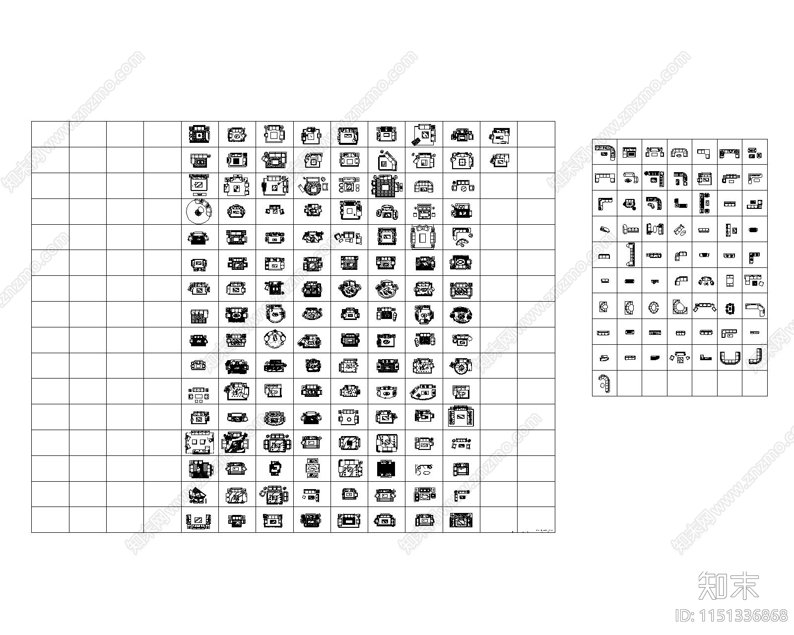 现代客厅家具图库施工图下载【ID:1151336868】