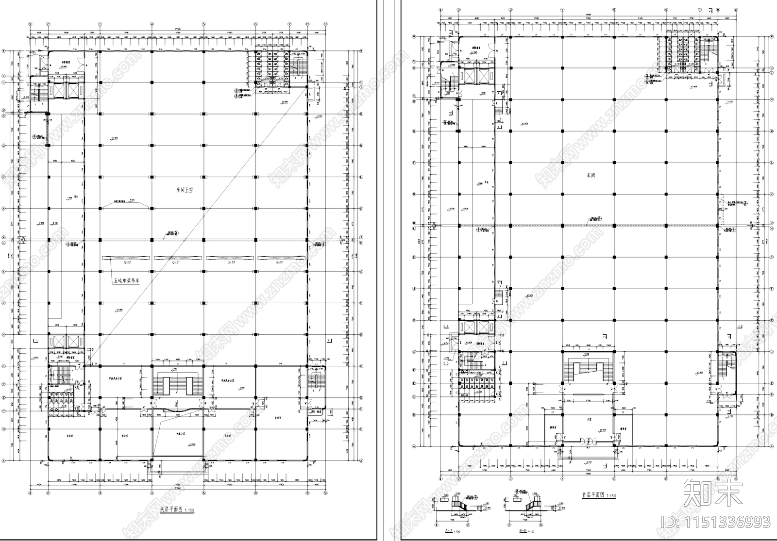 亚伦车间试验办公工业厂房建筑cad施工图下载【ID:1151336993】
