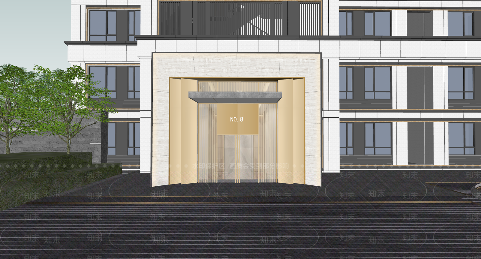 现代住宅单元门SU模型下载【ID:1151338441】