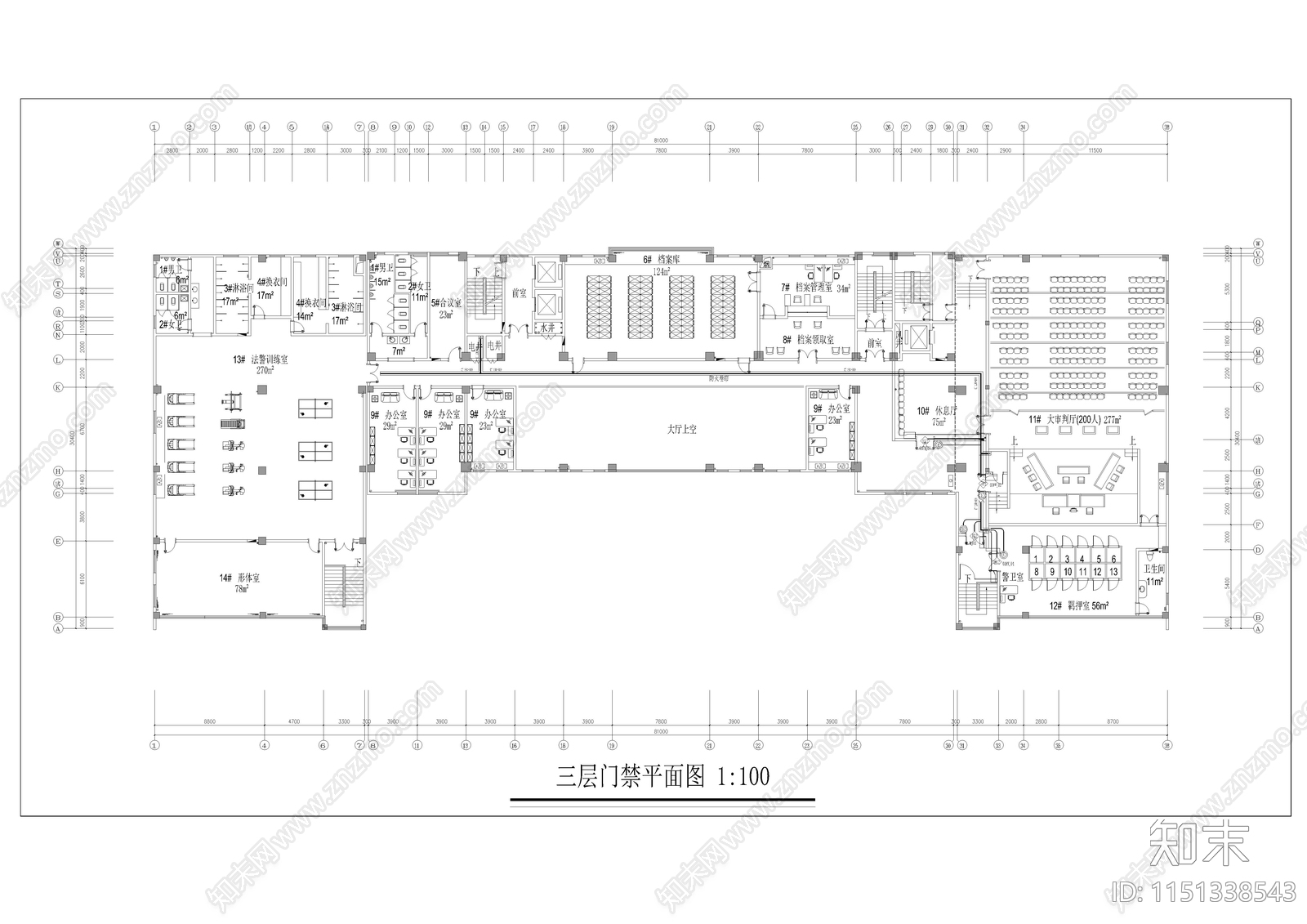 办公室门禁室内cad施工图下载【ID:1151338543】