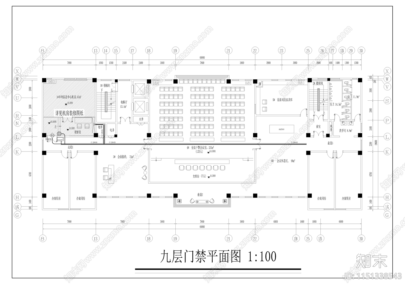 办公室门禁室内cad施工图下载【ID:1151338543】