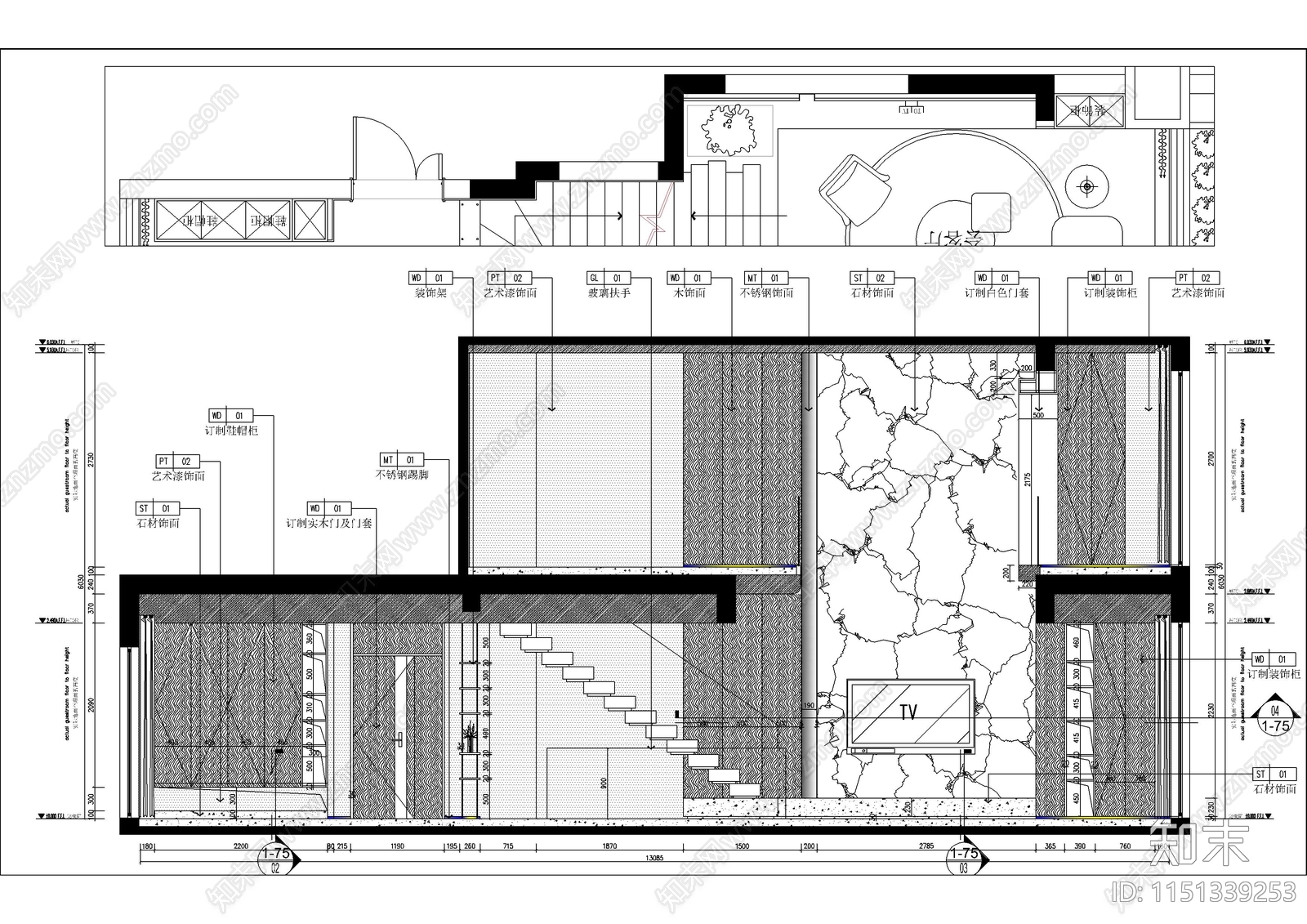 现代轻奢别墅建筑cad施工图下载【ID:1151339253】