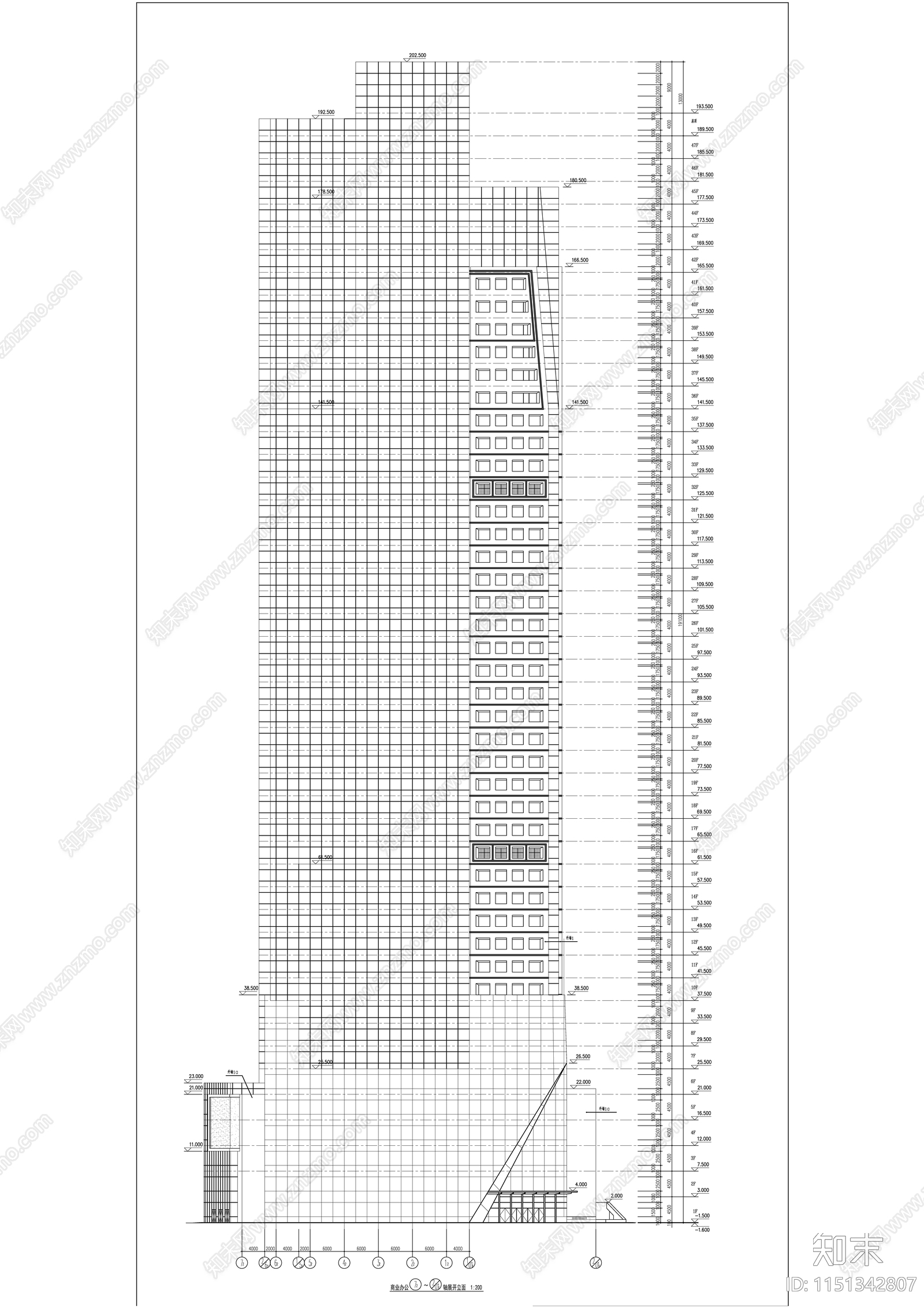 杭州蓝爵国际办公楼建筑cad施工图下载【ID:1151342807】