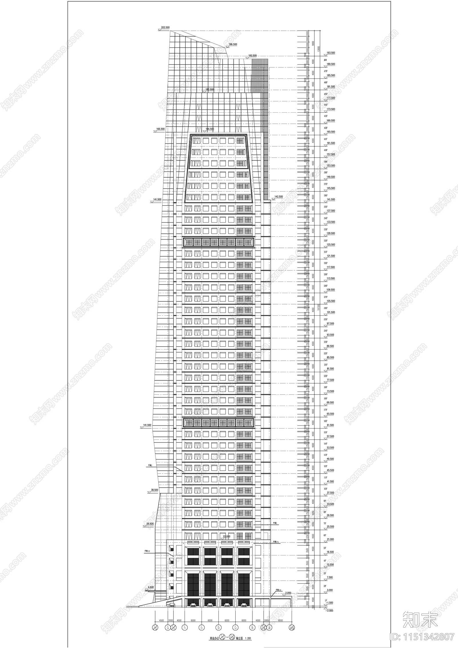 杭州蓝爵国际办公楼建筑cad施工图下载【ID:1151342807】
