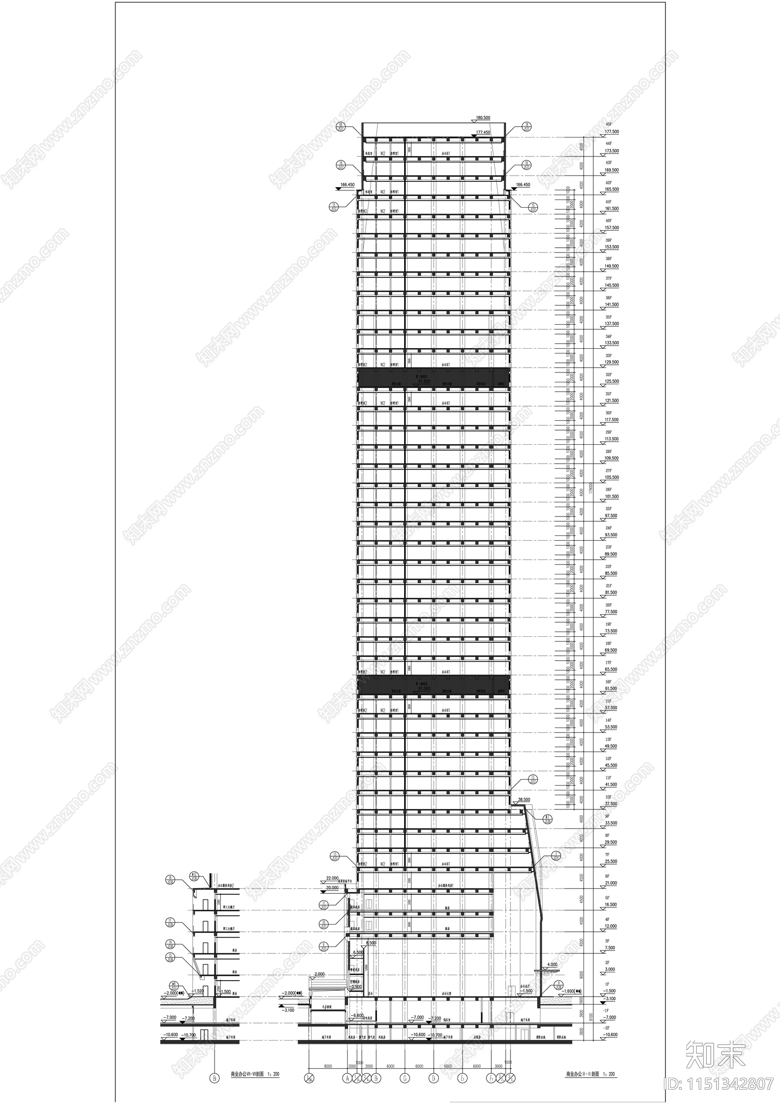 杭州蓝爵国际办公楼建筑cad施工图下载【ID:1151342807】