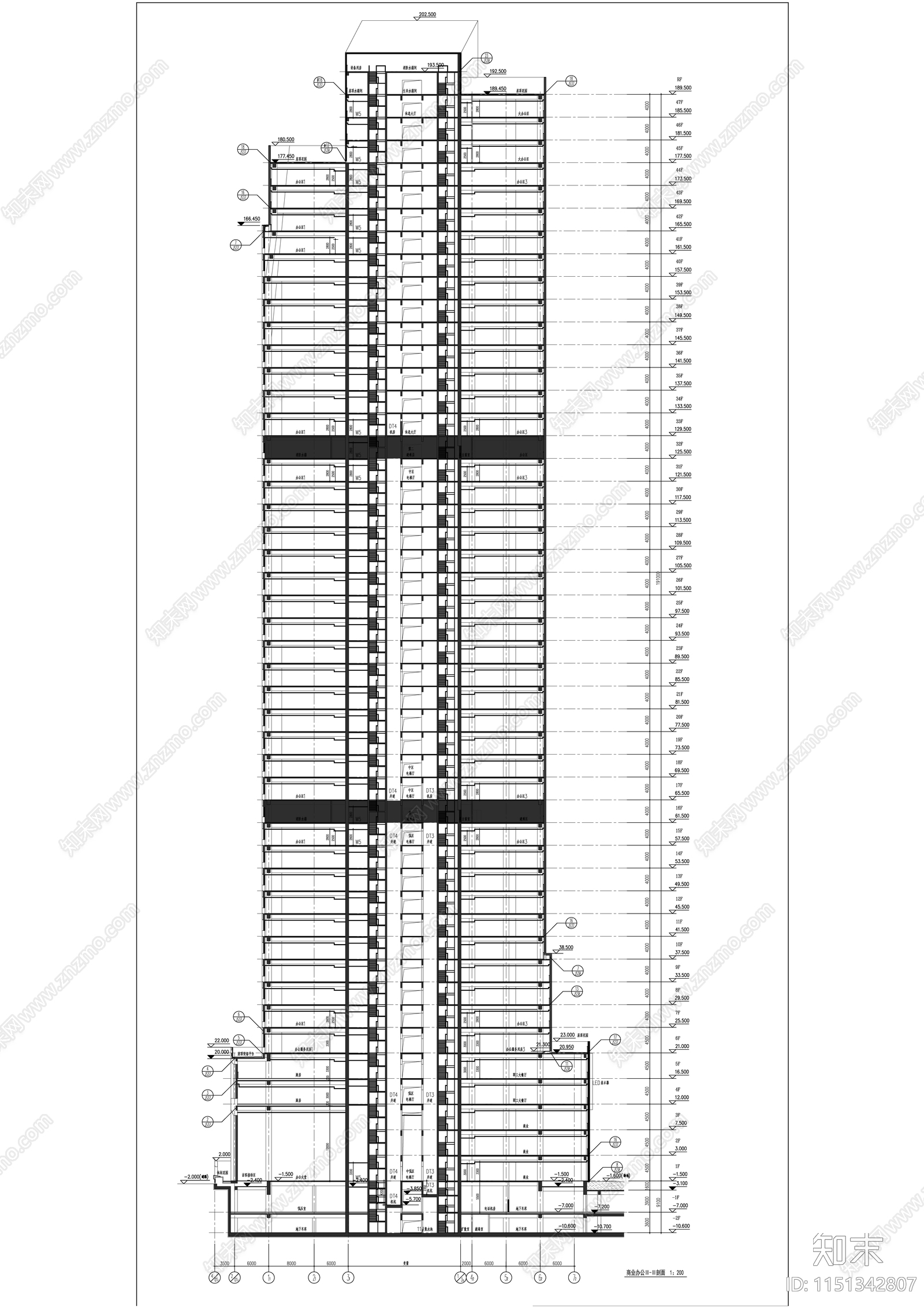 杭州蓝爵国际办公楼建筑cad施工图下载【ID:1151342807】