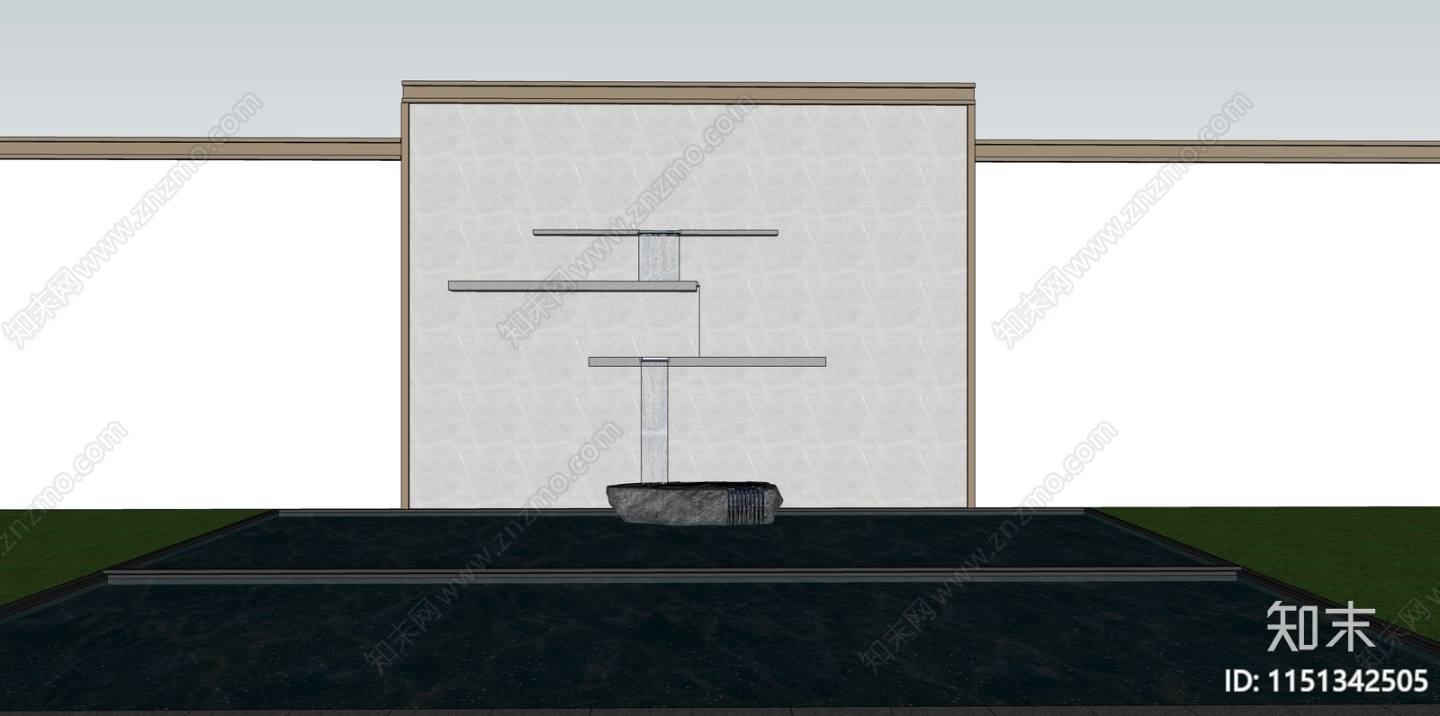 现代跌水景墙SU模型下载【ID:1151342505】