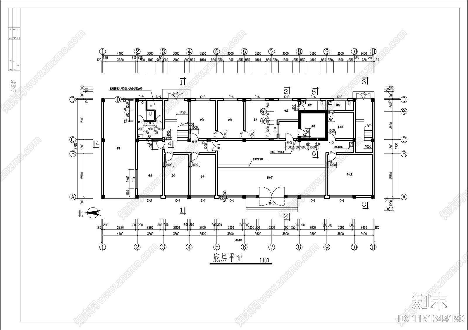 某银行分行建筑cad施工图下载【ID:1151344190】