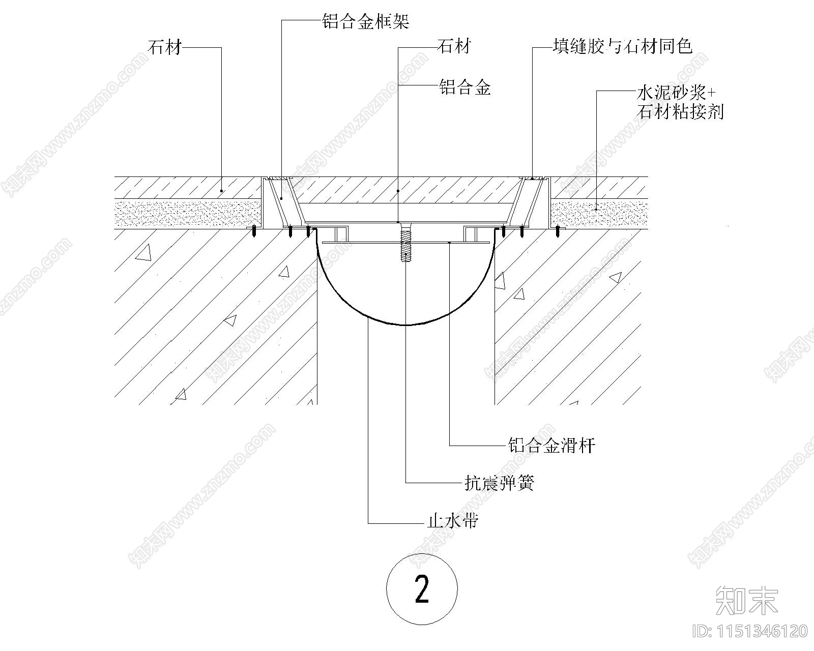 地面伸缩缝节点图cad施工图下载【ID:1151346120】