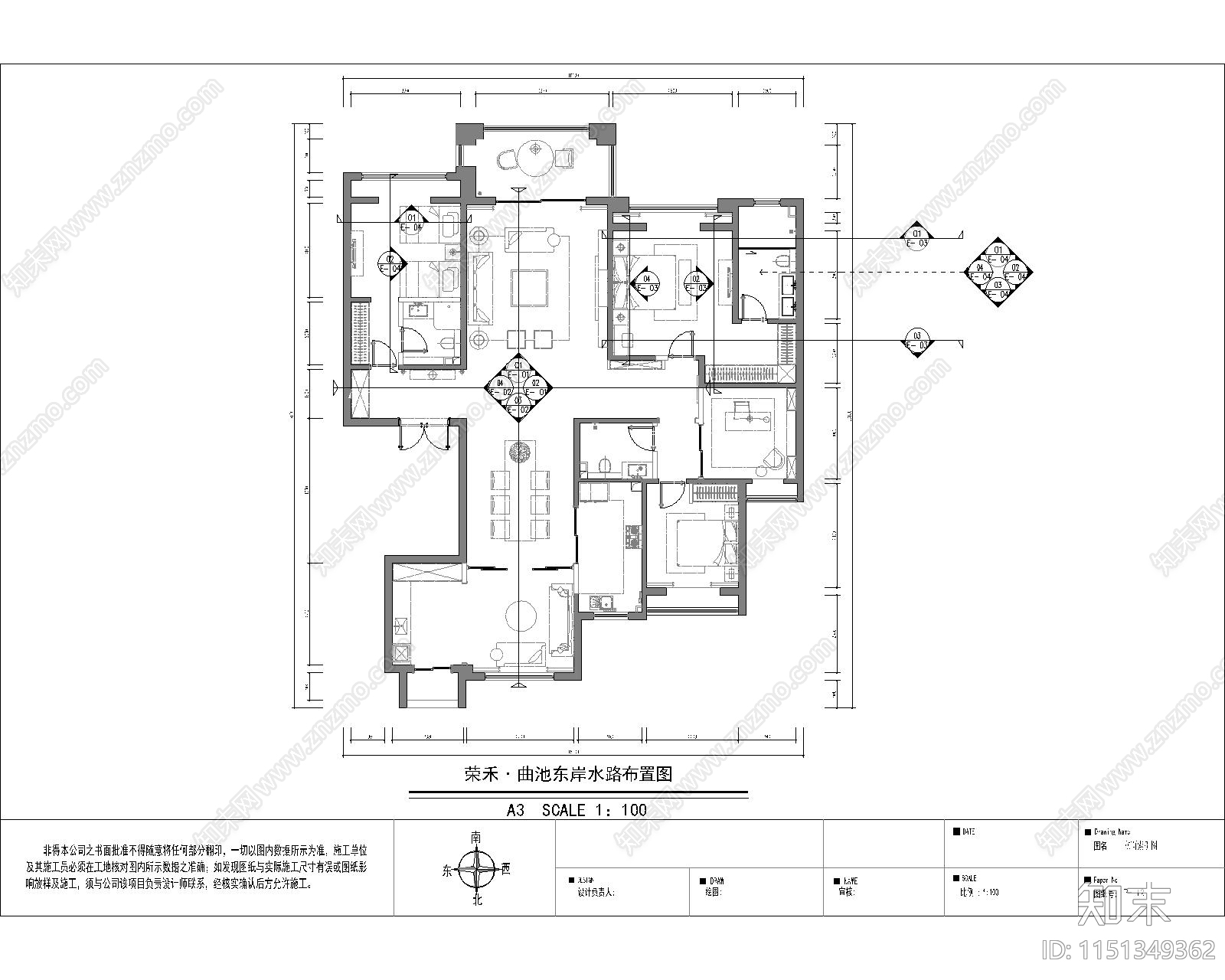 200平简欧住宅cad施工图下载【ID:1151349362】
