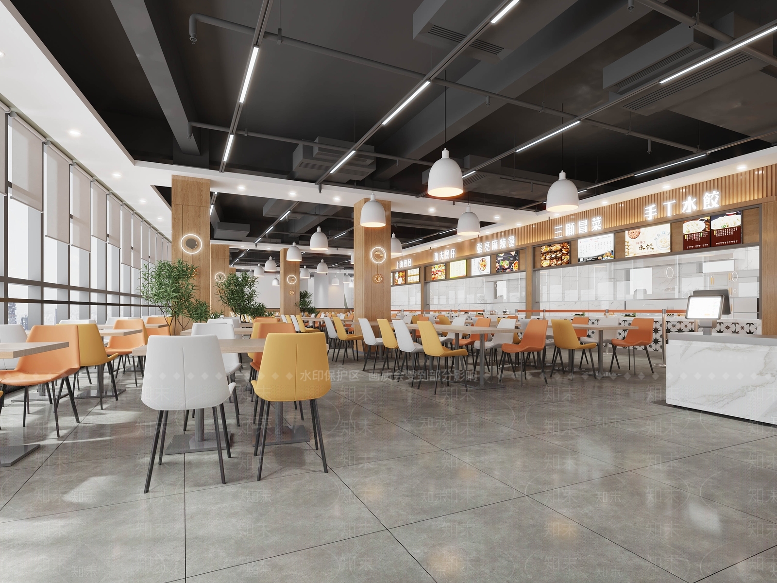 现代员工食堂3D模型下载【ID:1151350166】