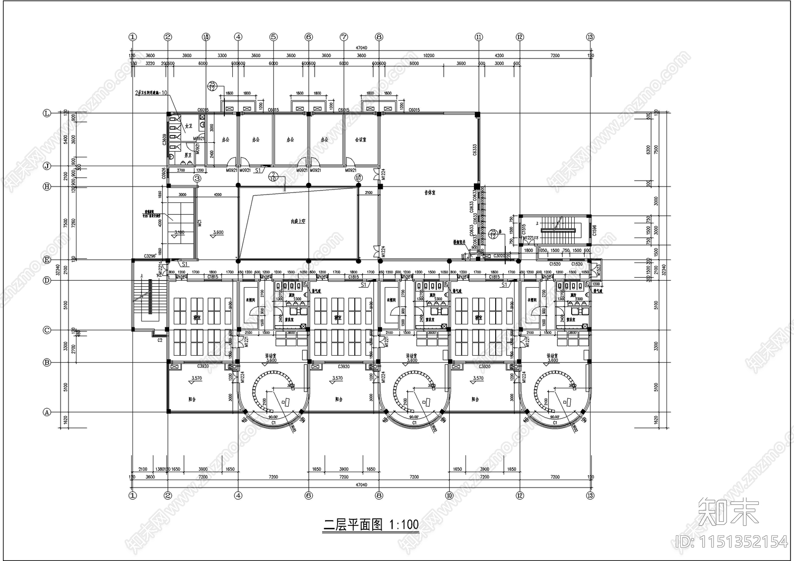 中型规模9个班幼儿园cad施工图下载【ID:1151352154】