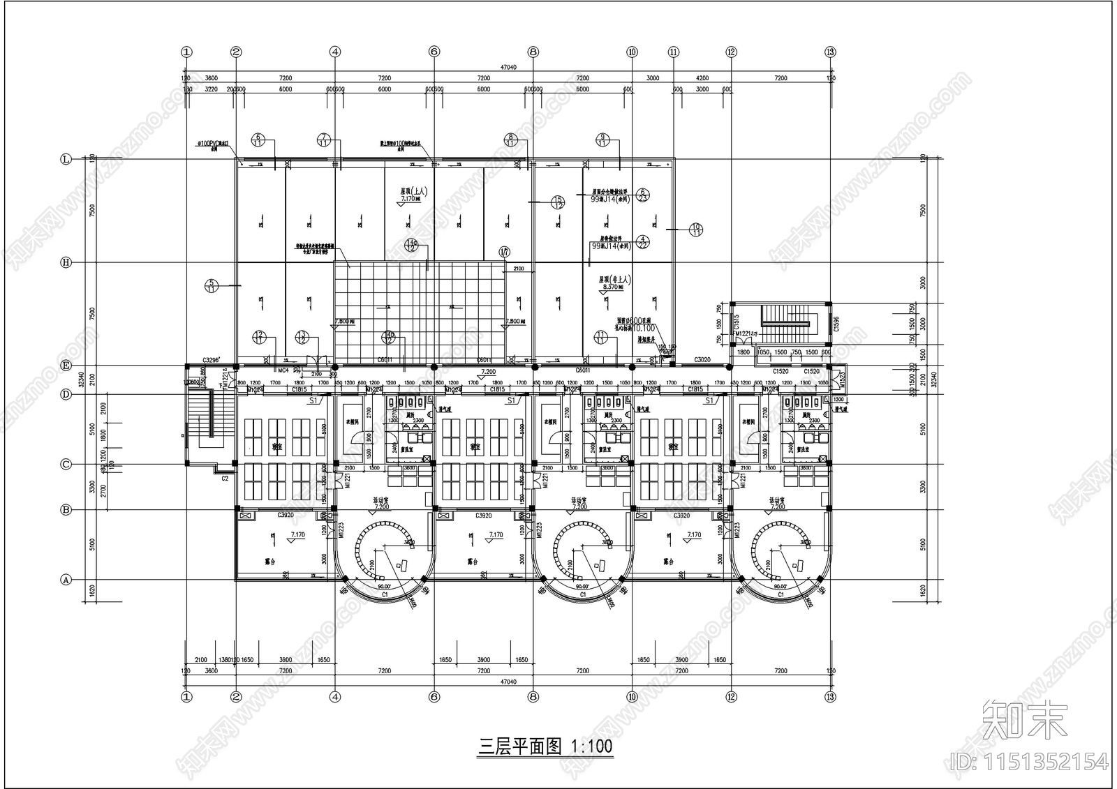 中型规模9个班幼儿园cad施工图下载【ID:1151352154】