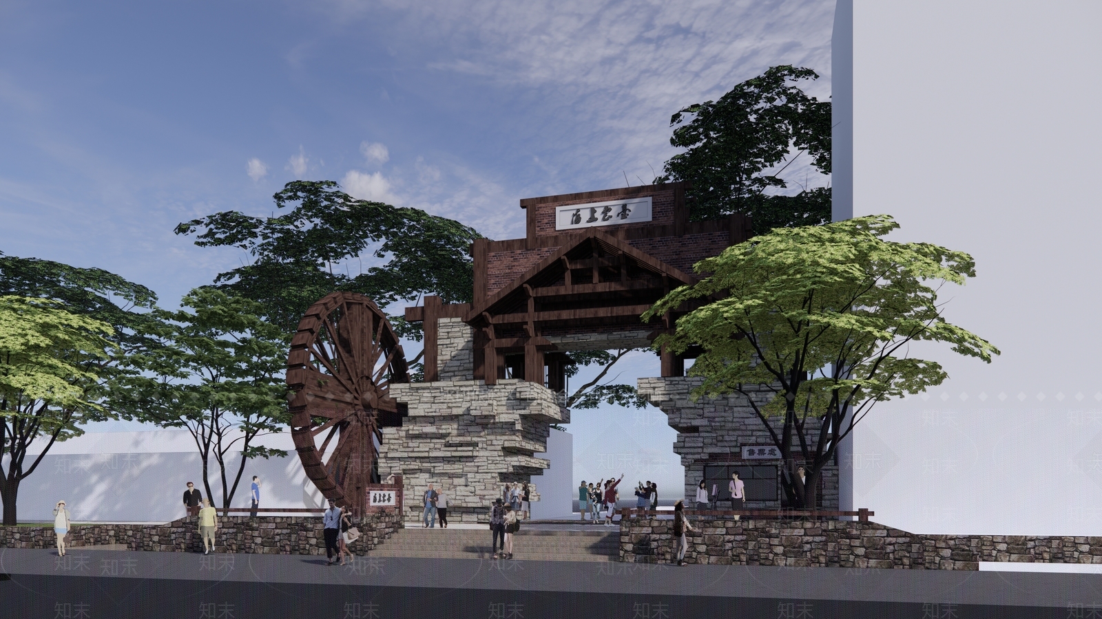 中式特色景区入口大门SU模型下载【ID:1151354079】