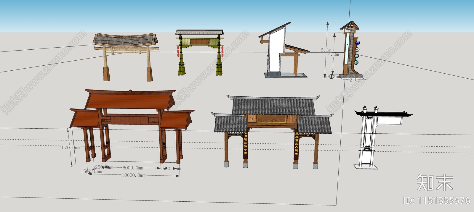 新中式入口牌坊标识SU模型下载【ID:1151355576】