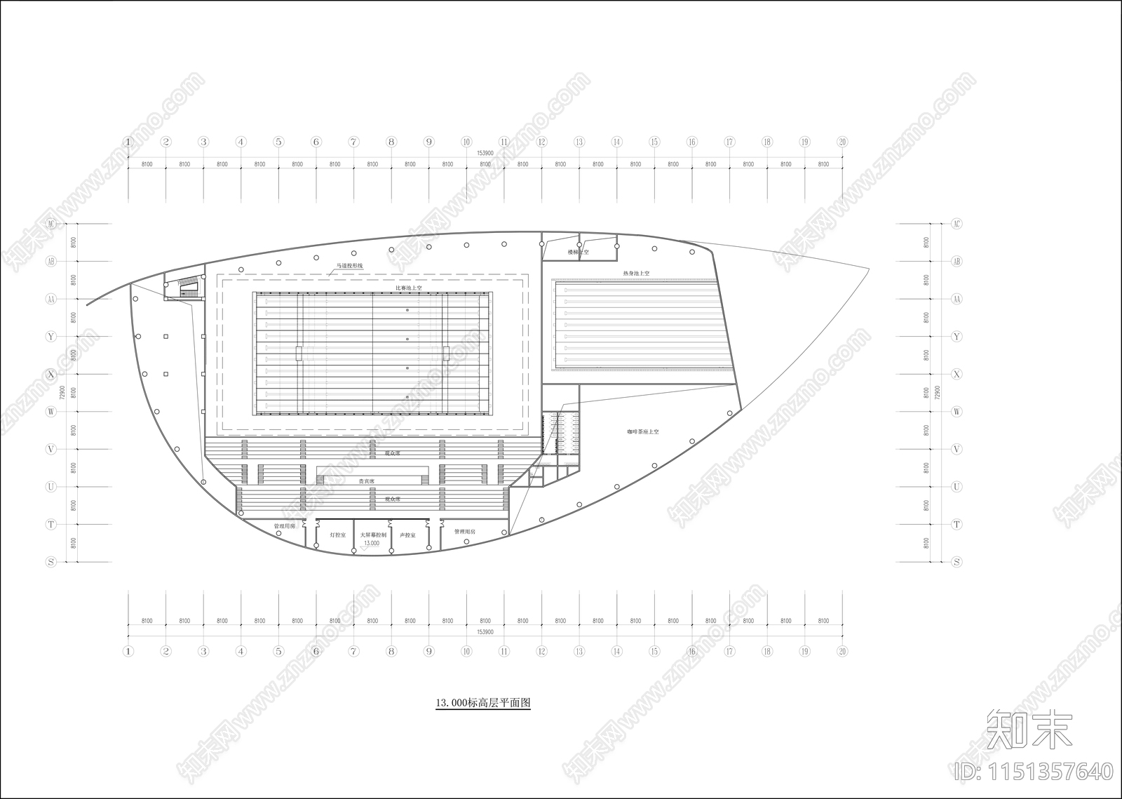 游泳馆建筑cad施工图下载【ID:1151357640】