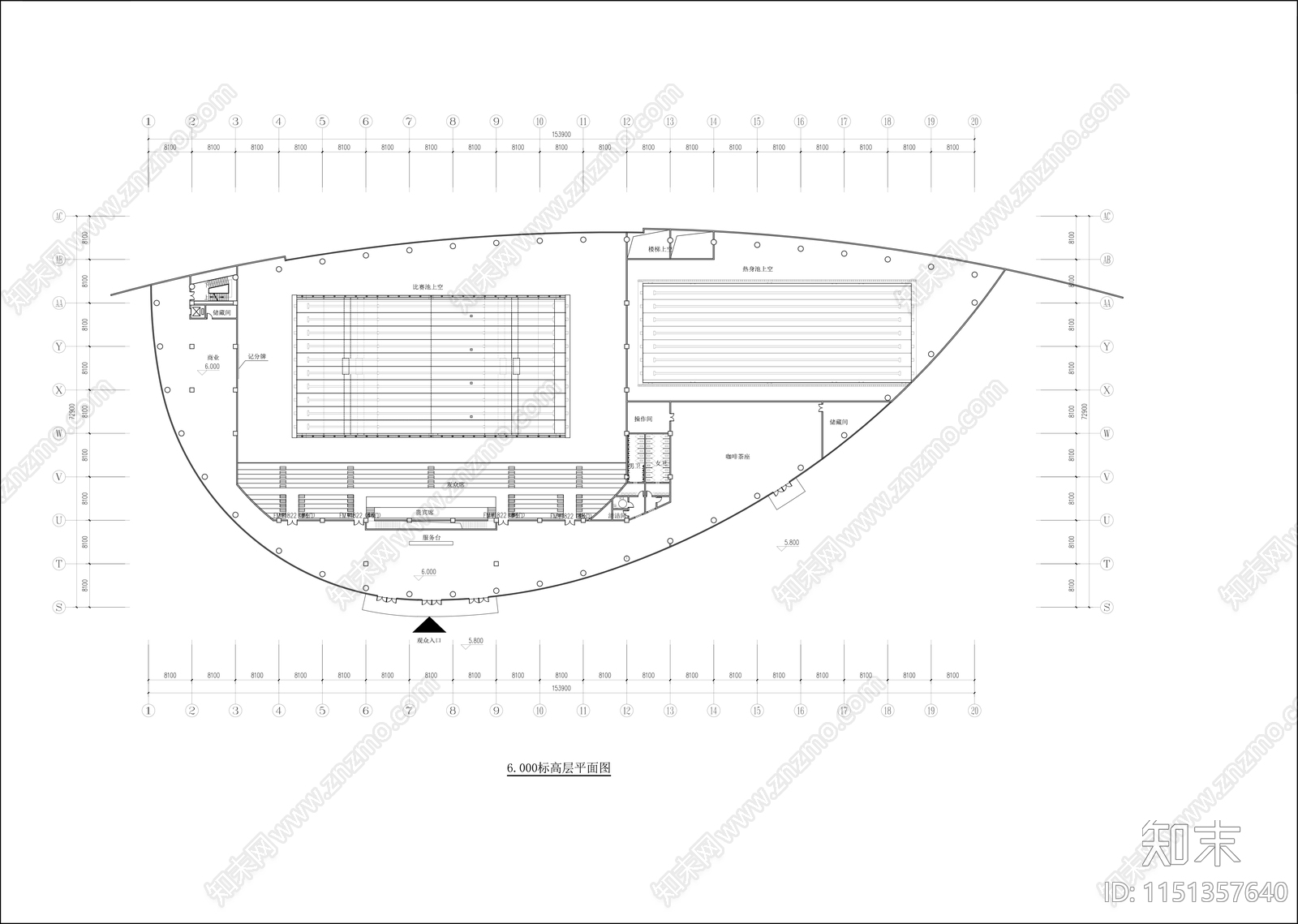 游泳馆建筑cad施工图下载【ID:1151357640】