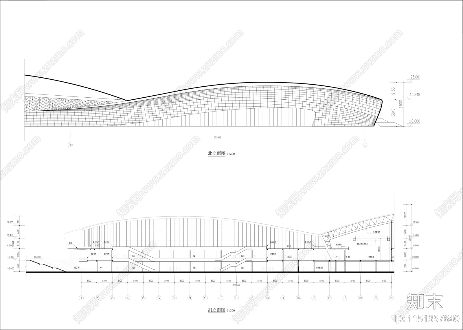 游泳馆建筑cad施工图下载【ID:1151357640】