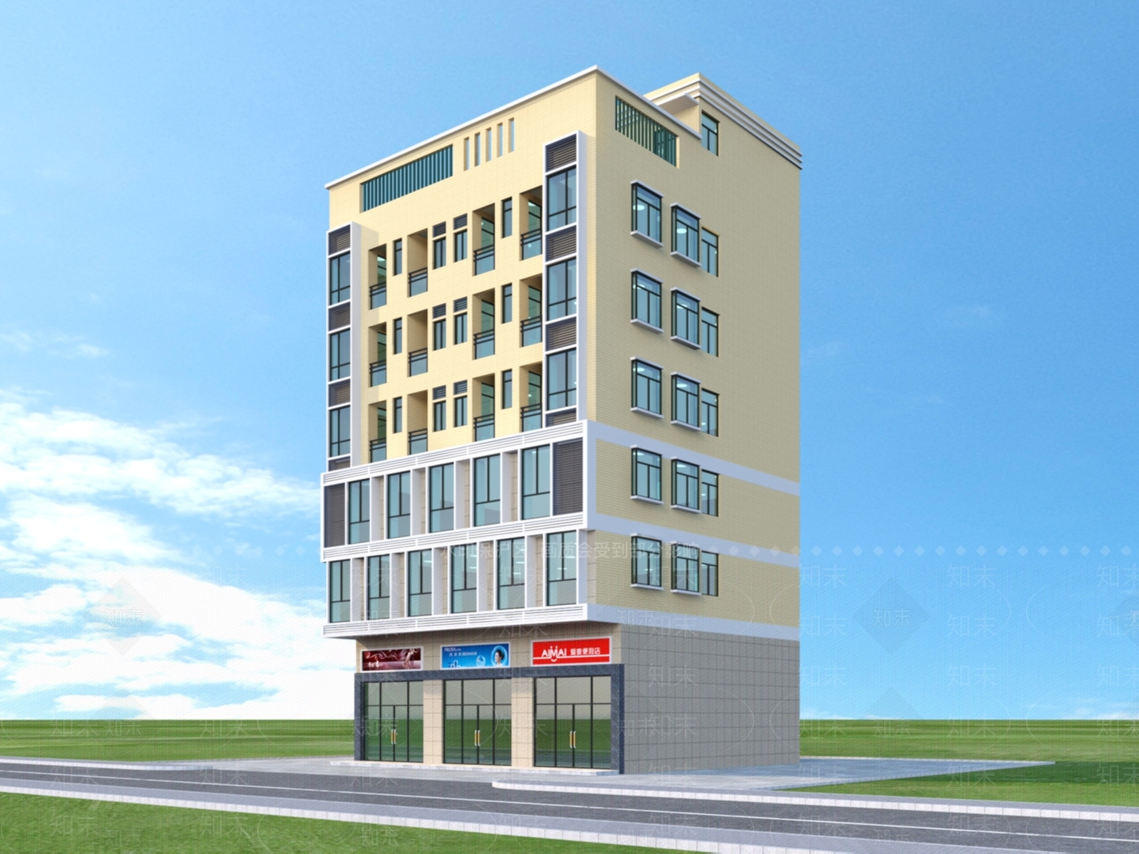 现代商住楼建筑3D模型下载【ID:1151359070】