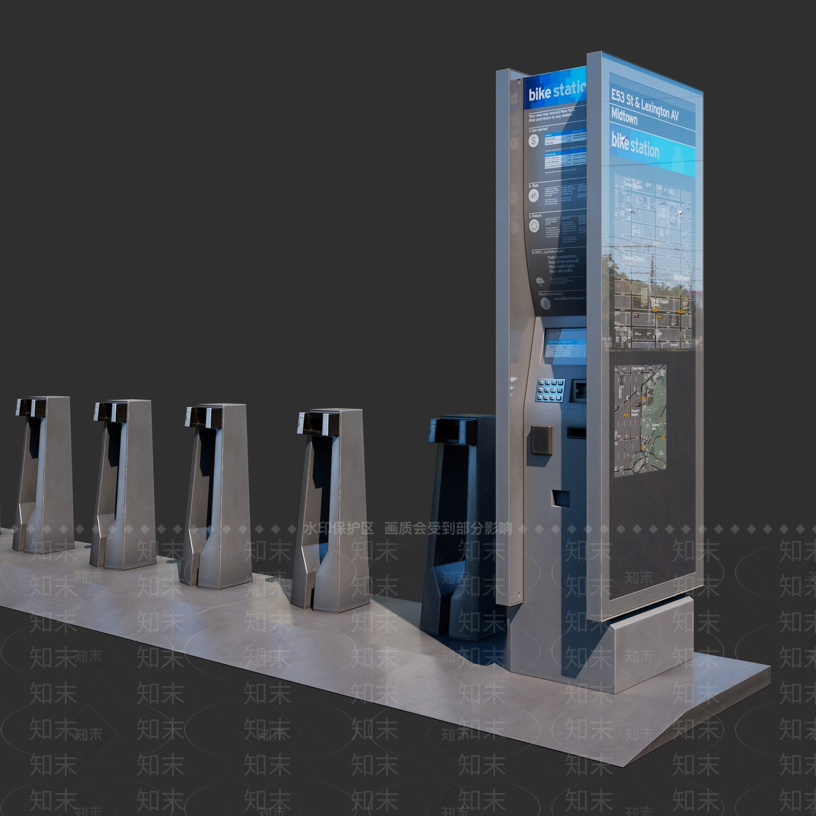 现代公共自行车停车桩3D模型下载【ID:1151359287】