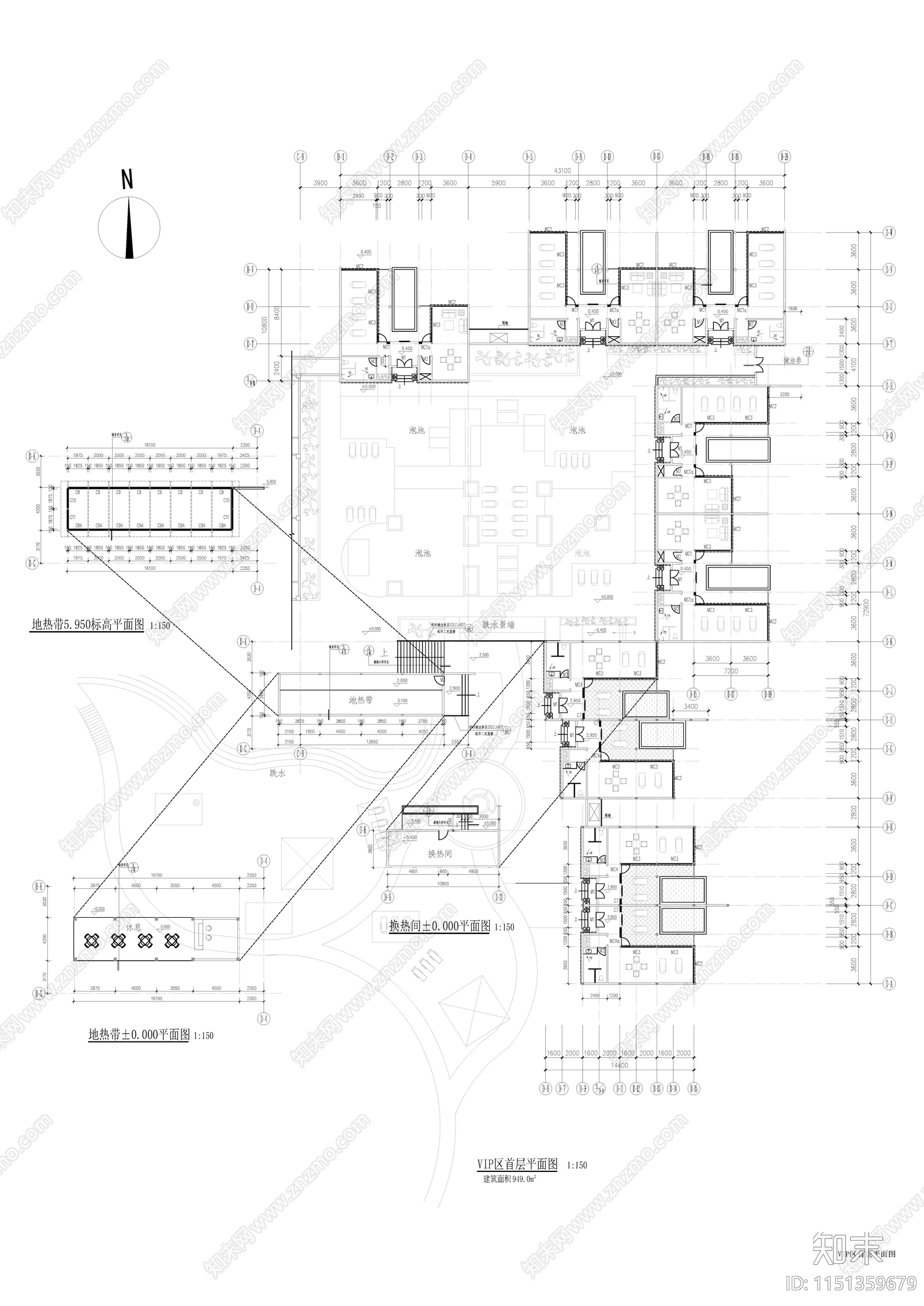 vip泡池区平cad施工图下载【ID:1151359679】