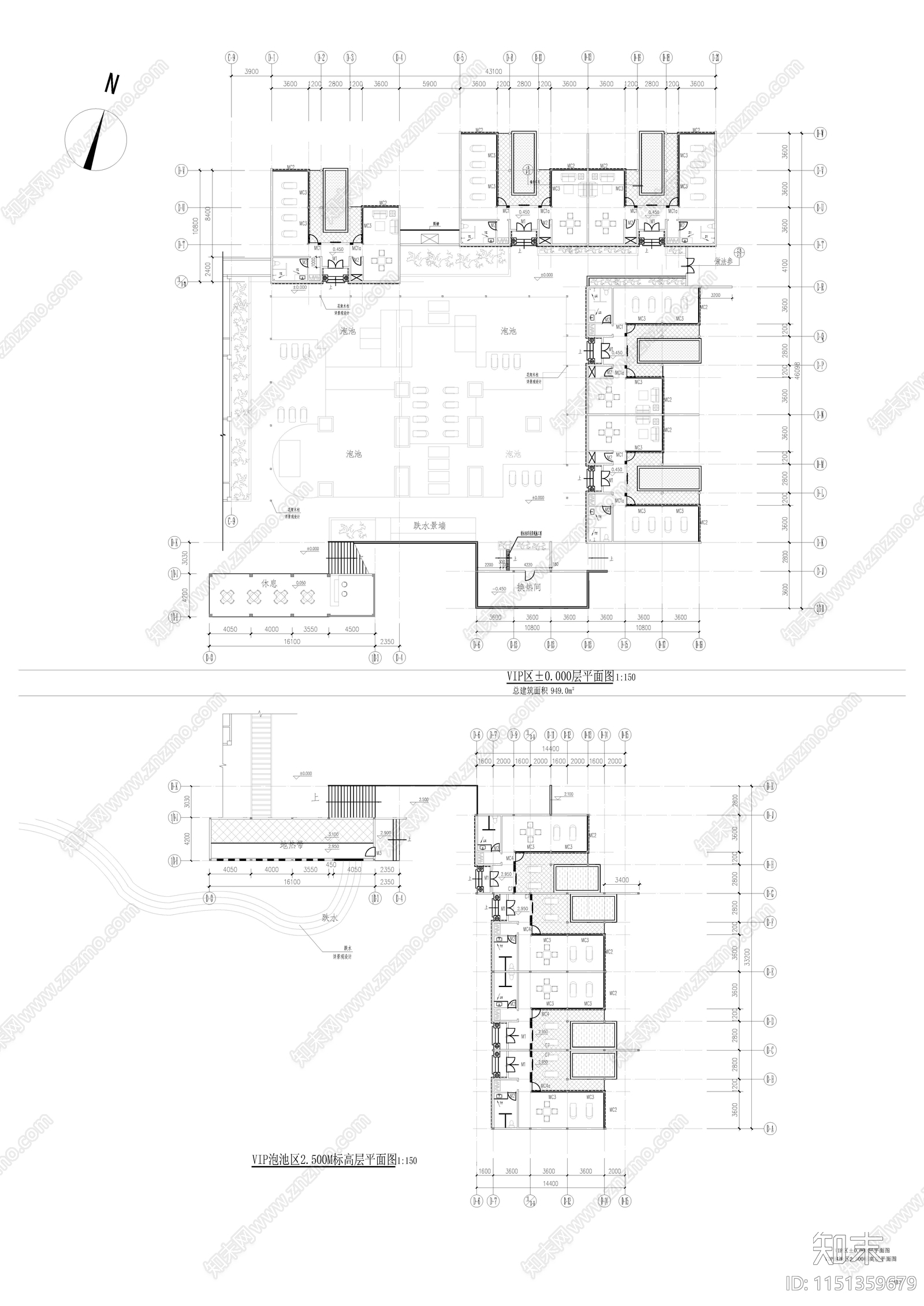 vip泡池区平cad施工图下载【ID:1151359679】