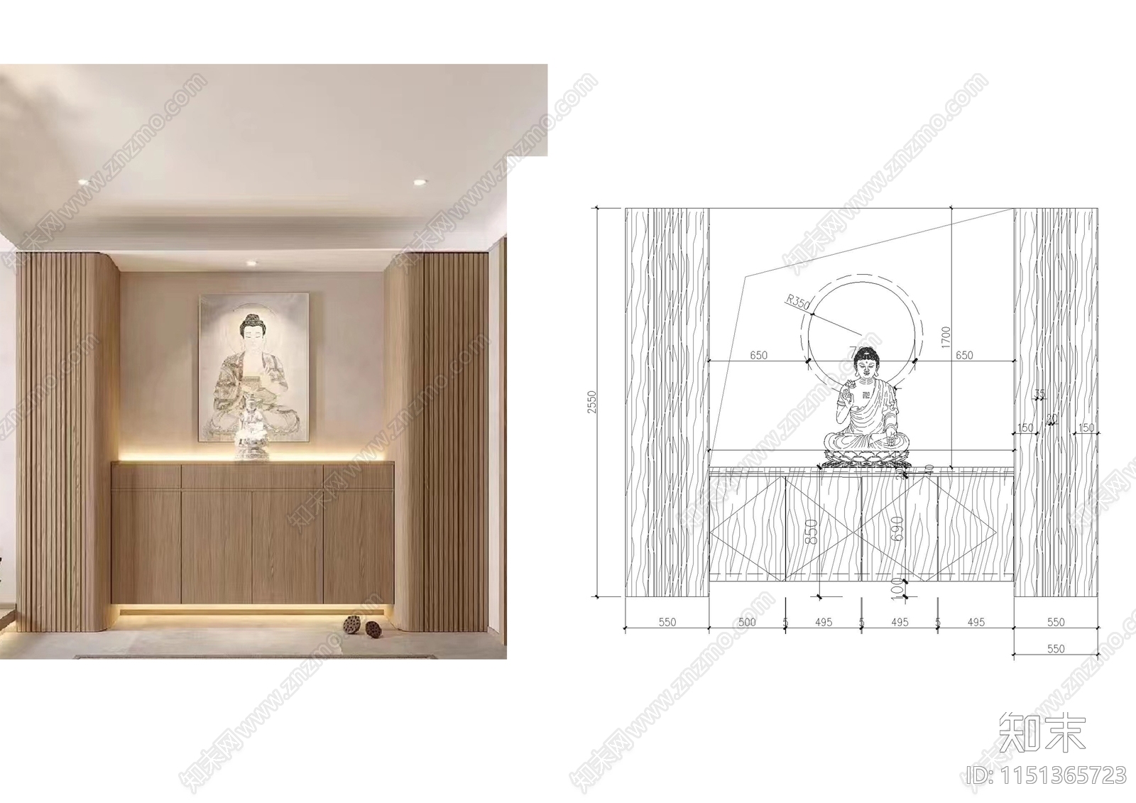 佛龛柜佛堂立面图cad施工图下载【ID:1151365723】