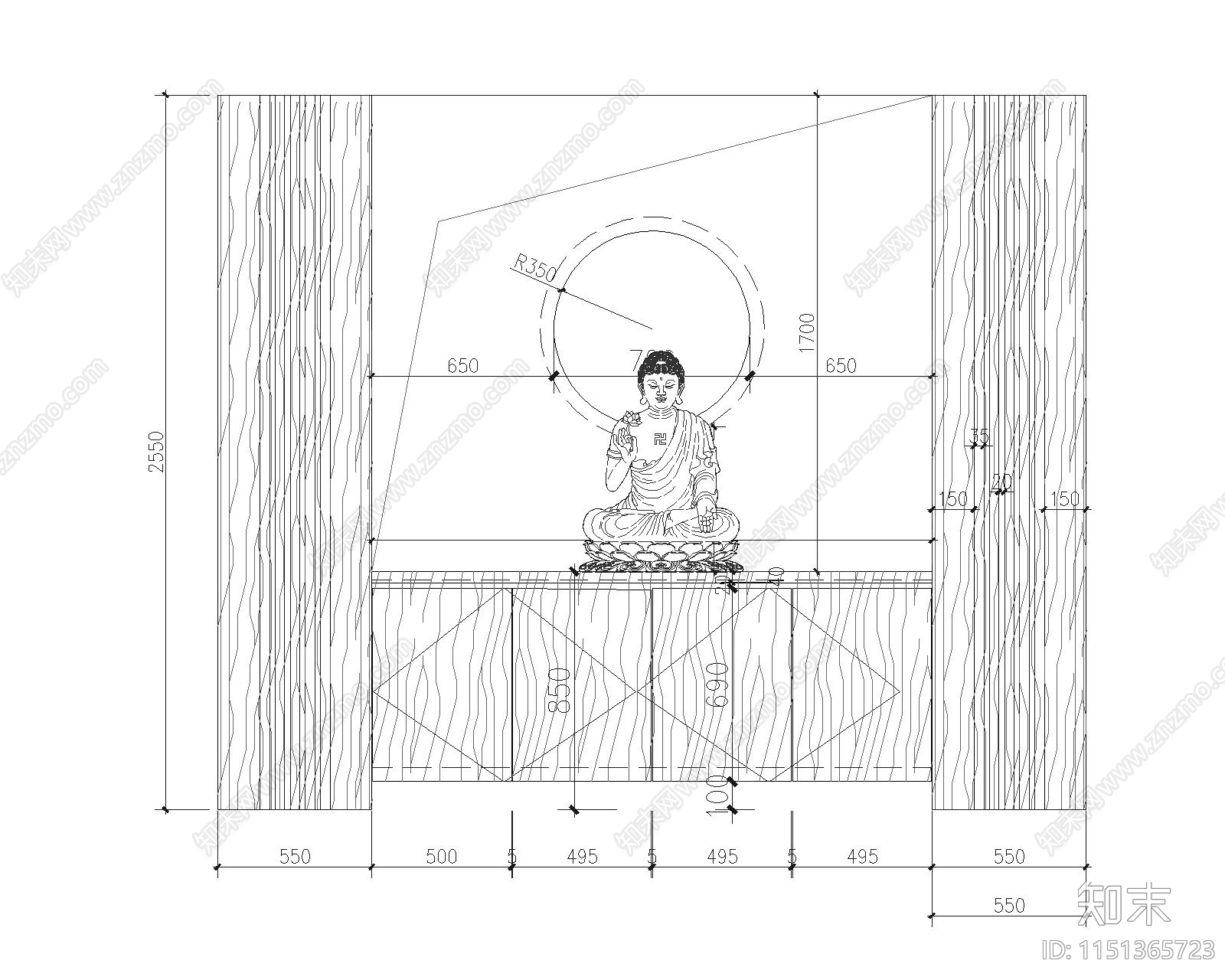 佛龛柜佛堂立面图cad施工图下载【ID:1151365723】