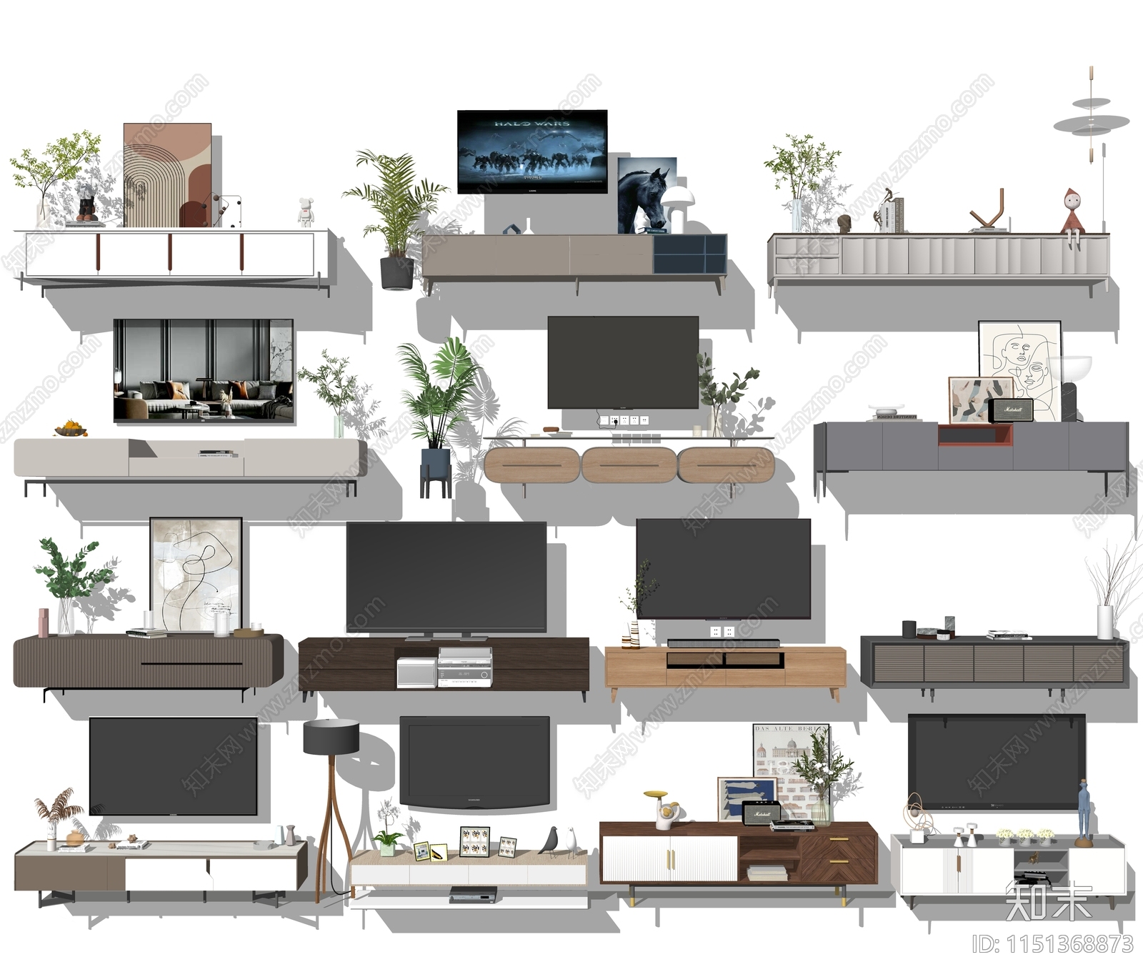 现代电视柜SU模型下载【ID:1151368873】
