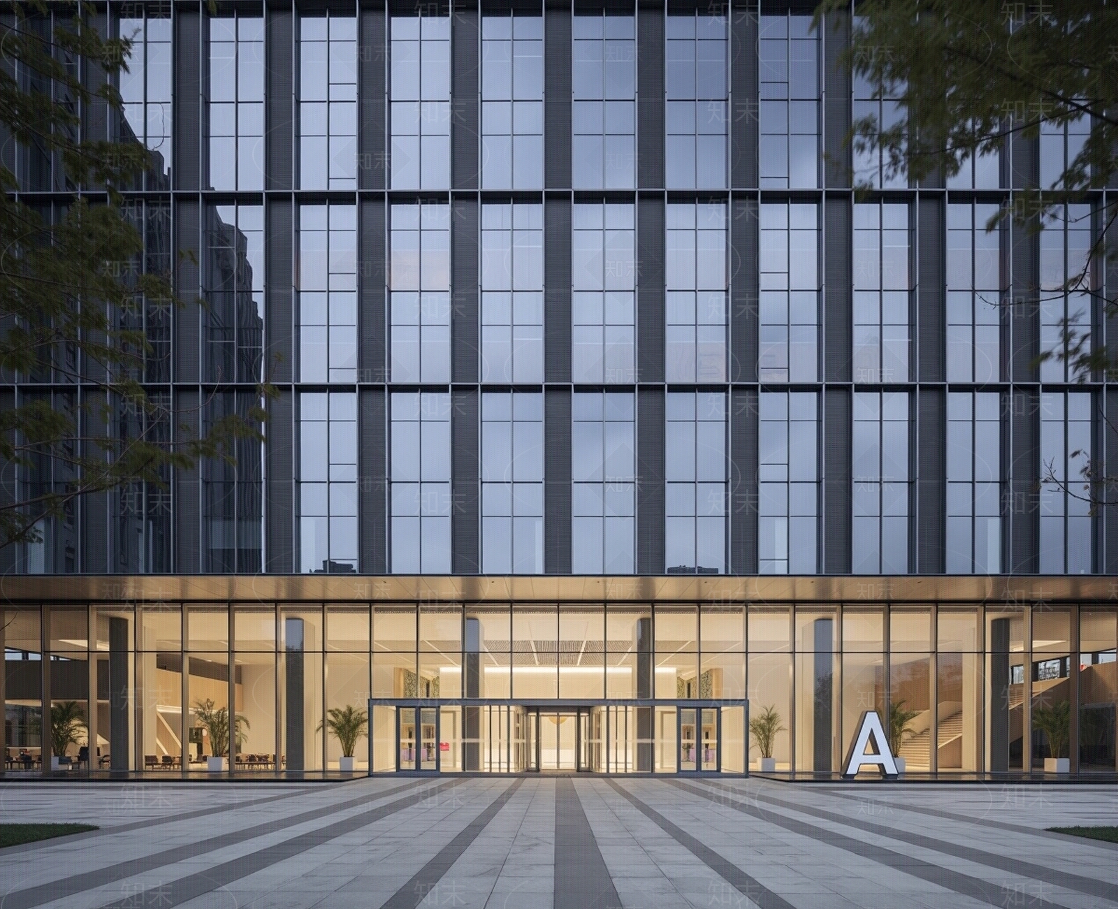 夜景大堂酒店窗户玻璃橱窗贴图下载【ID:1195386583】