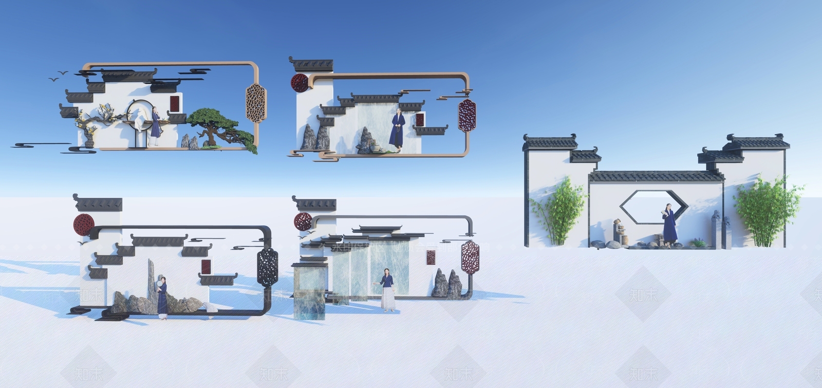 中式马头墙景墙SU模型下载【ID:1151376241】