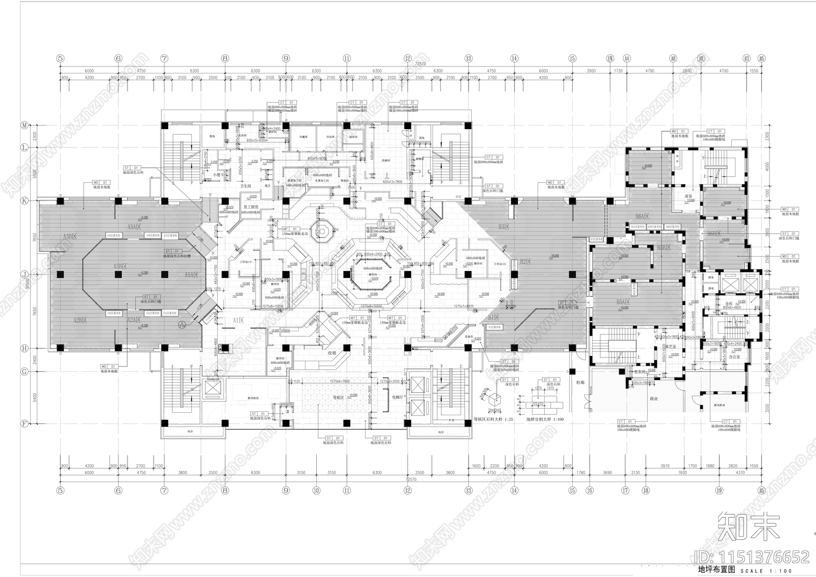 现代时尚自助餐厅中餐厅室内精装修cad施工图下载【ID:1151376652】