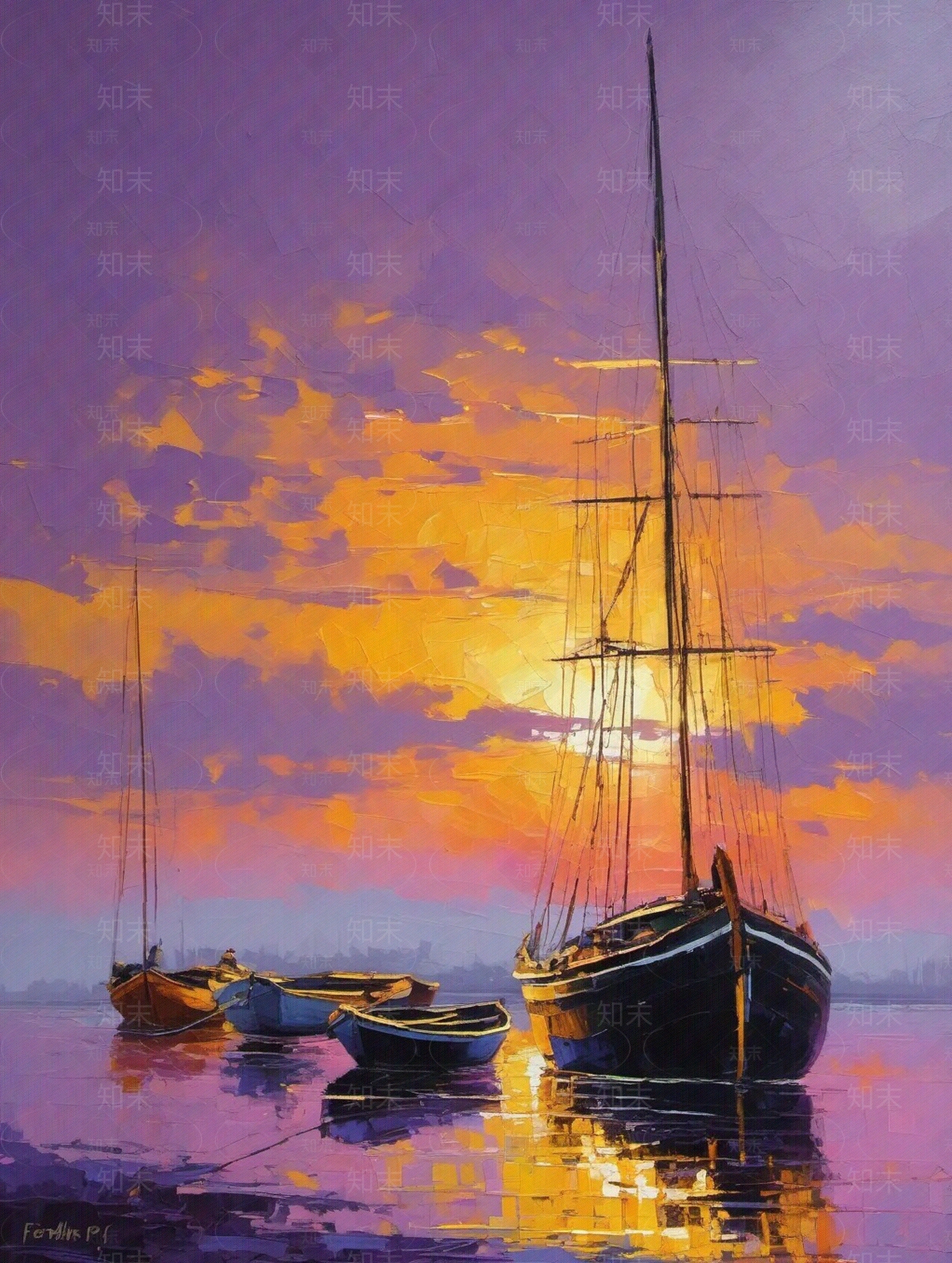 帆船海景油画装饰画贴图下载【ID:1151383805】