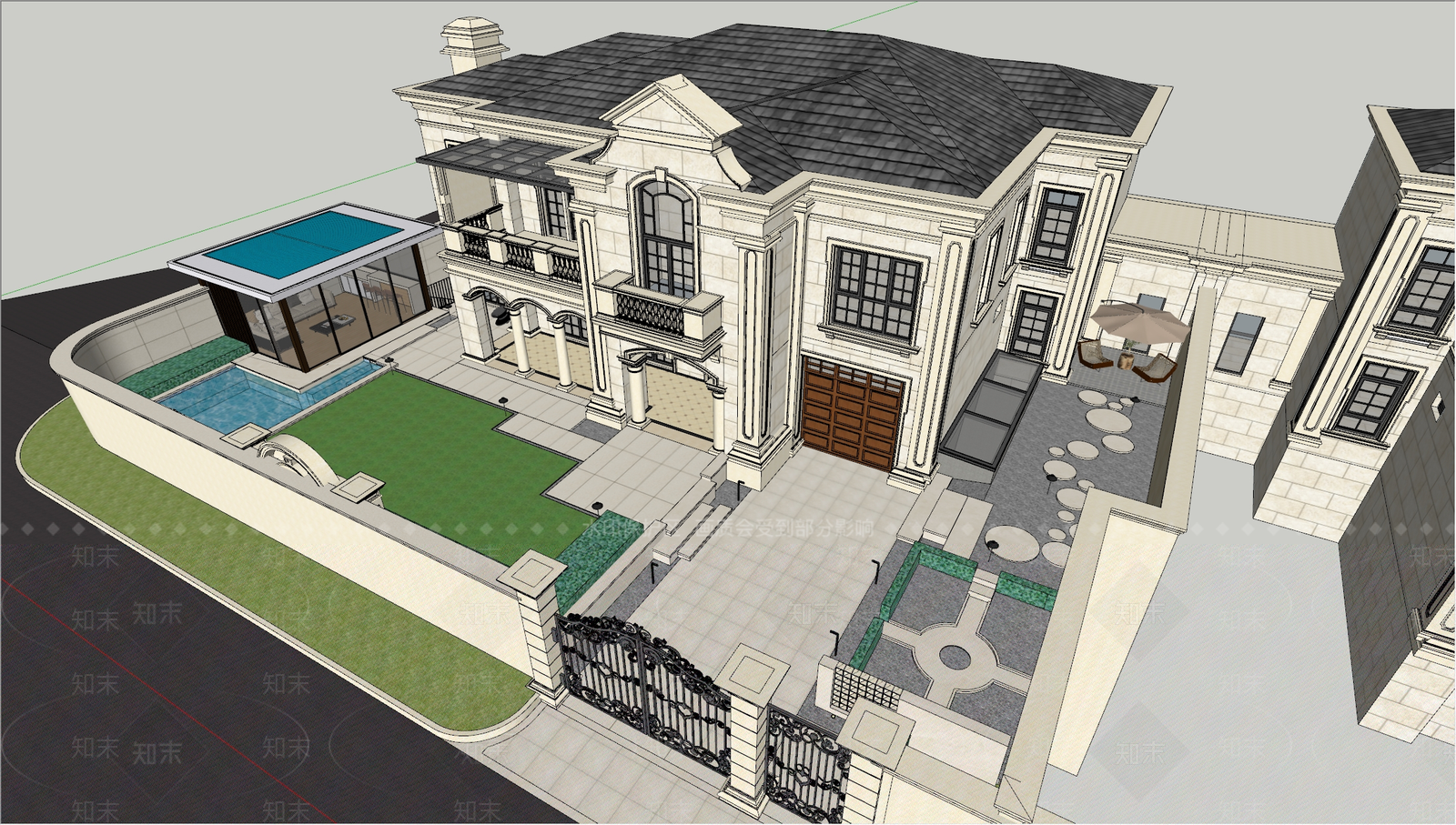 欧式庭院景观SU模型下载【ID:1151384454】