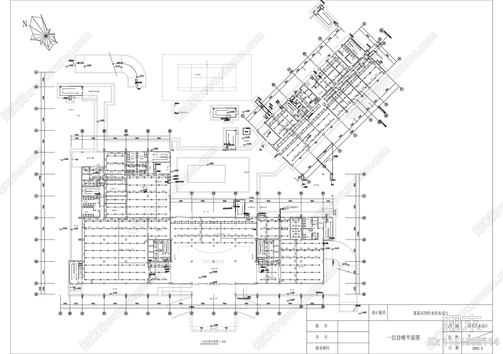 带地下室宾馆给排水图cad施工图下载【ID:1151388114】