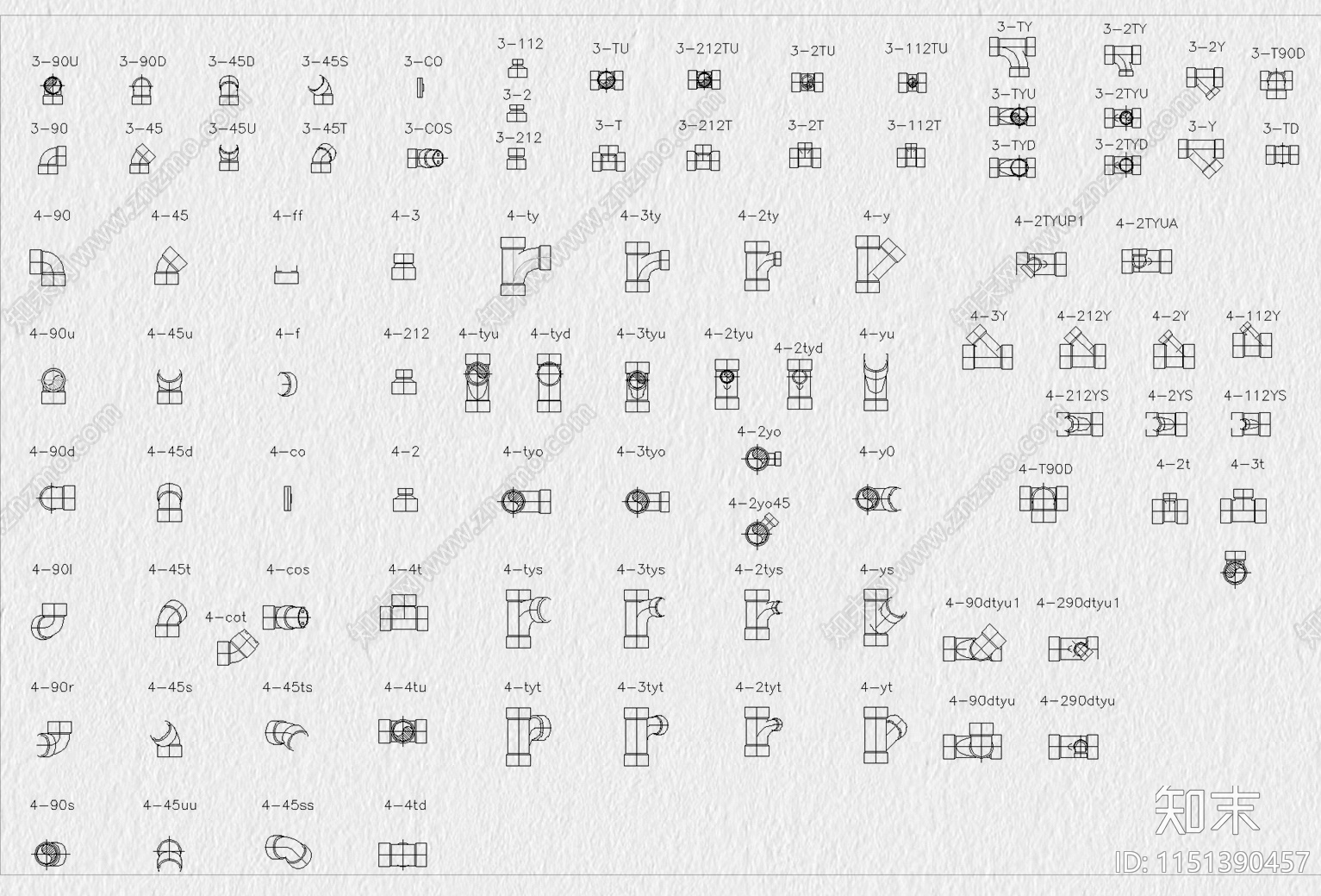 五金管件弯头图库pvc水管阀门管道配件图例水电施工图素材施工图下载【ID:1151390457】