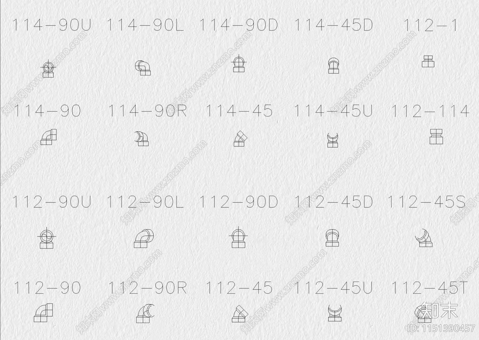 五金管件弯头图库pvc水管阀门管道配件图例水电施工图素材施工图下载【ID:1151390457】