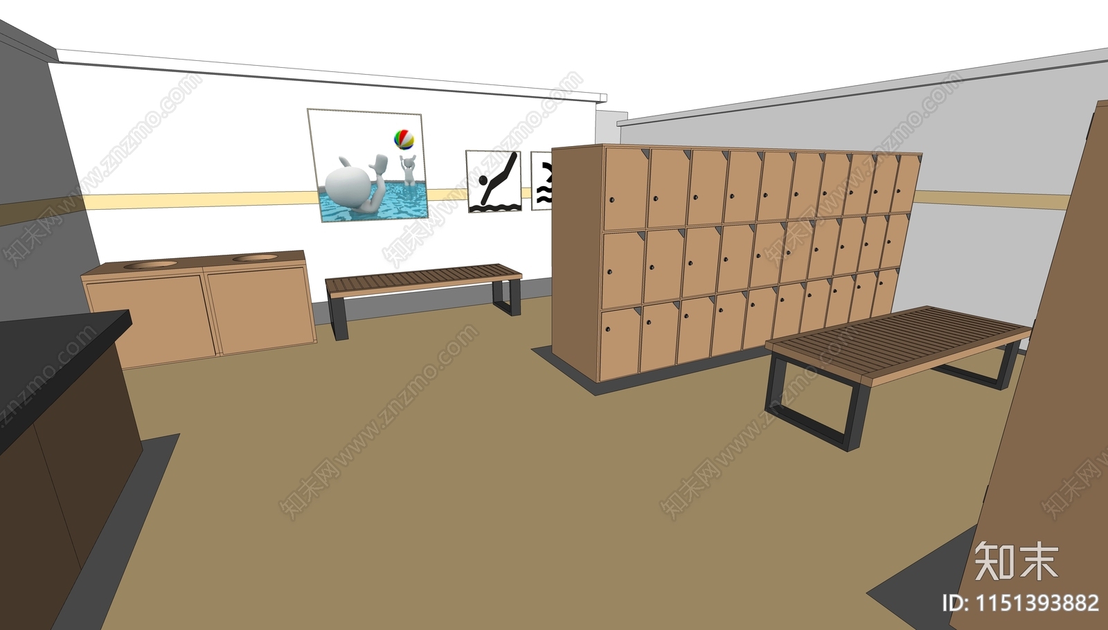 现代商场游泳馆更衣间SU模型下载【ID:1151393882】
