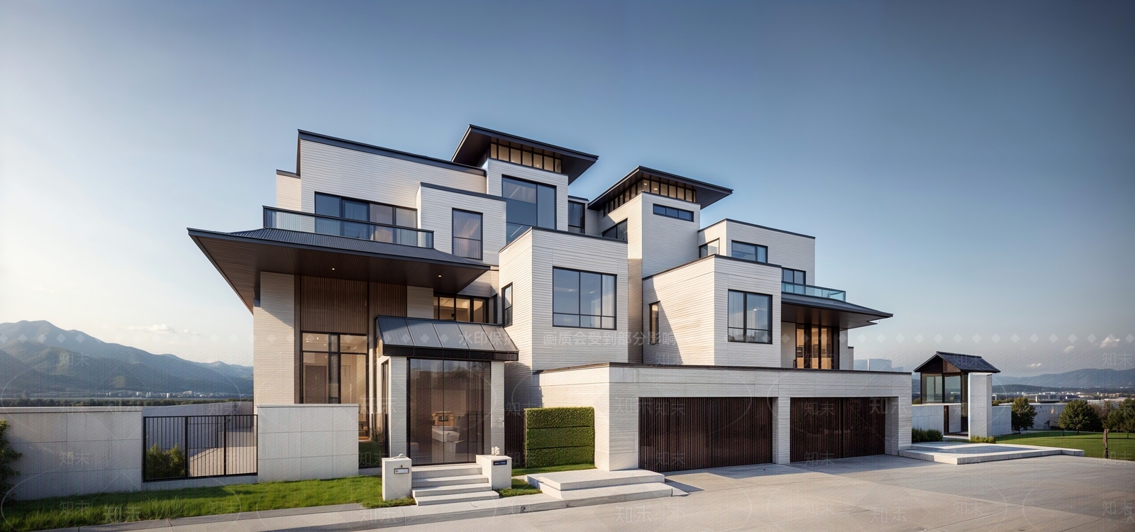 现代山地双拼别墅SU模型下载【ID:1151395357】