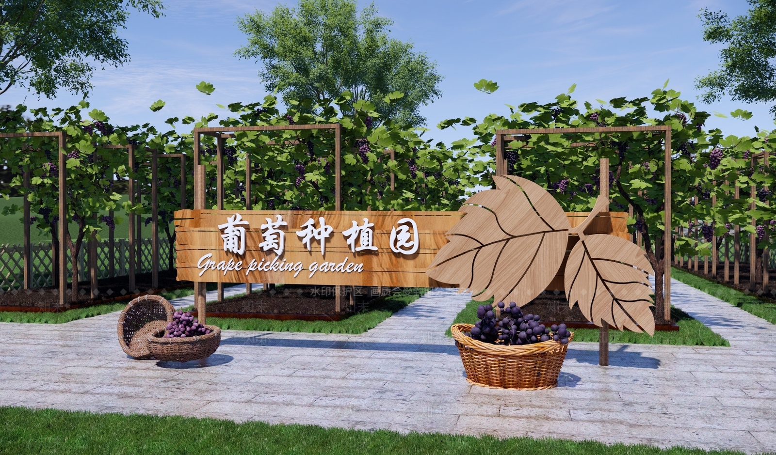 现代乡村葡萄公园景观SU模型下载【ID:1151401575】