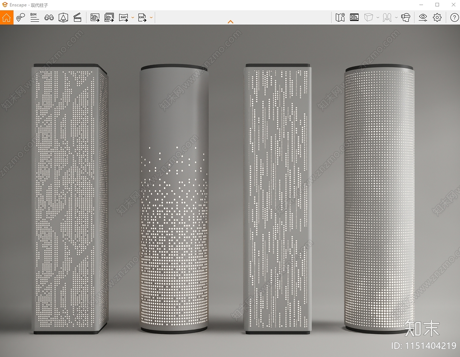 现代穿孔铝板发光柱SU模型下载【ID:1151404219】