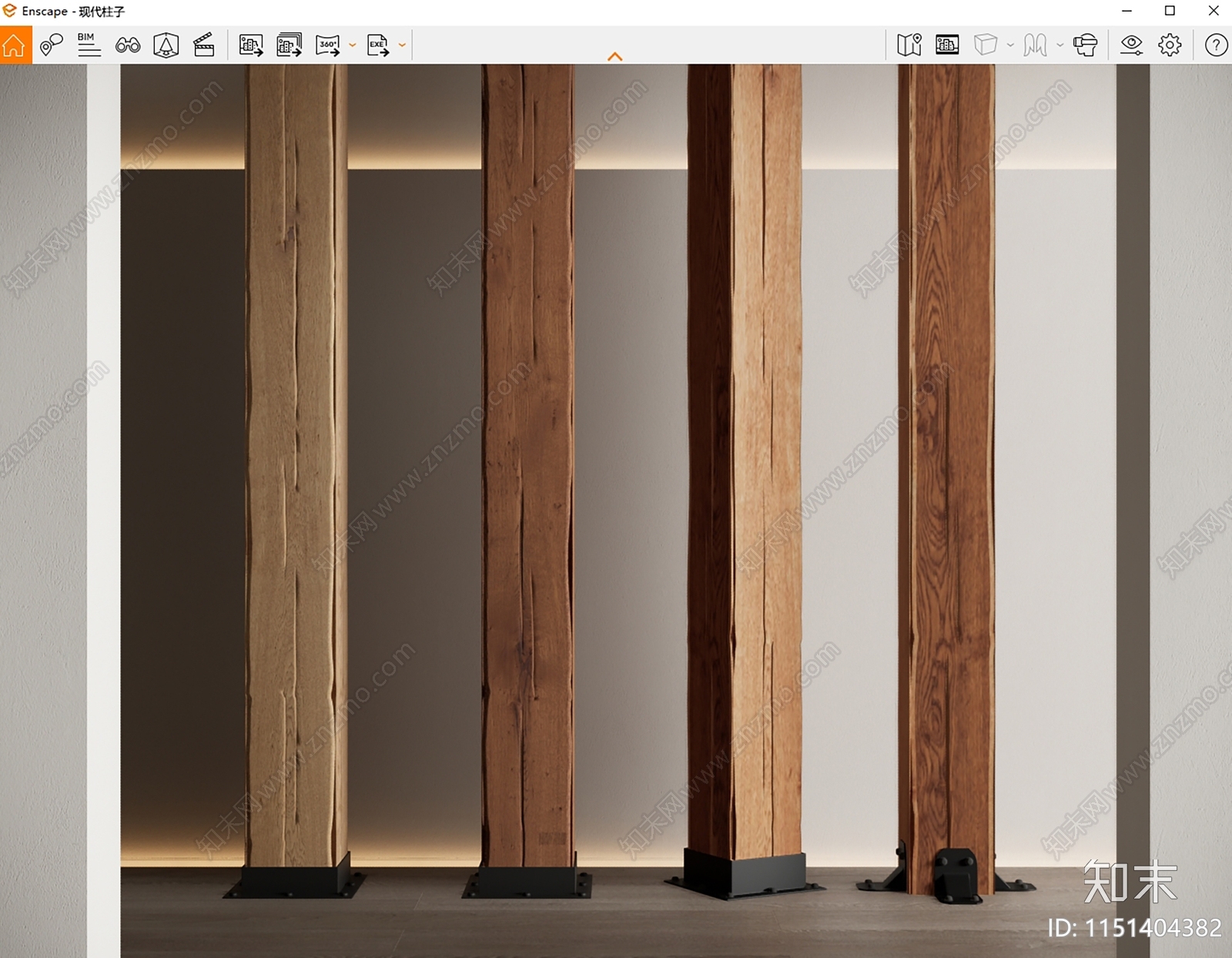 现代木头柱子SU模型下载【ID:1151404382】