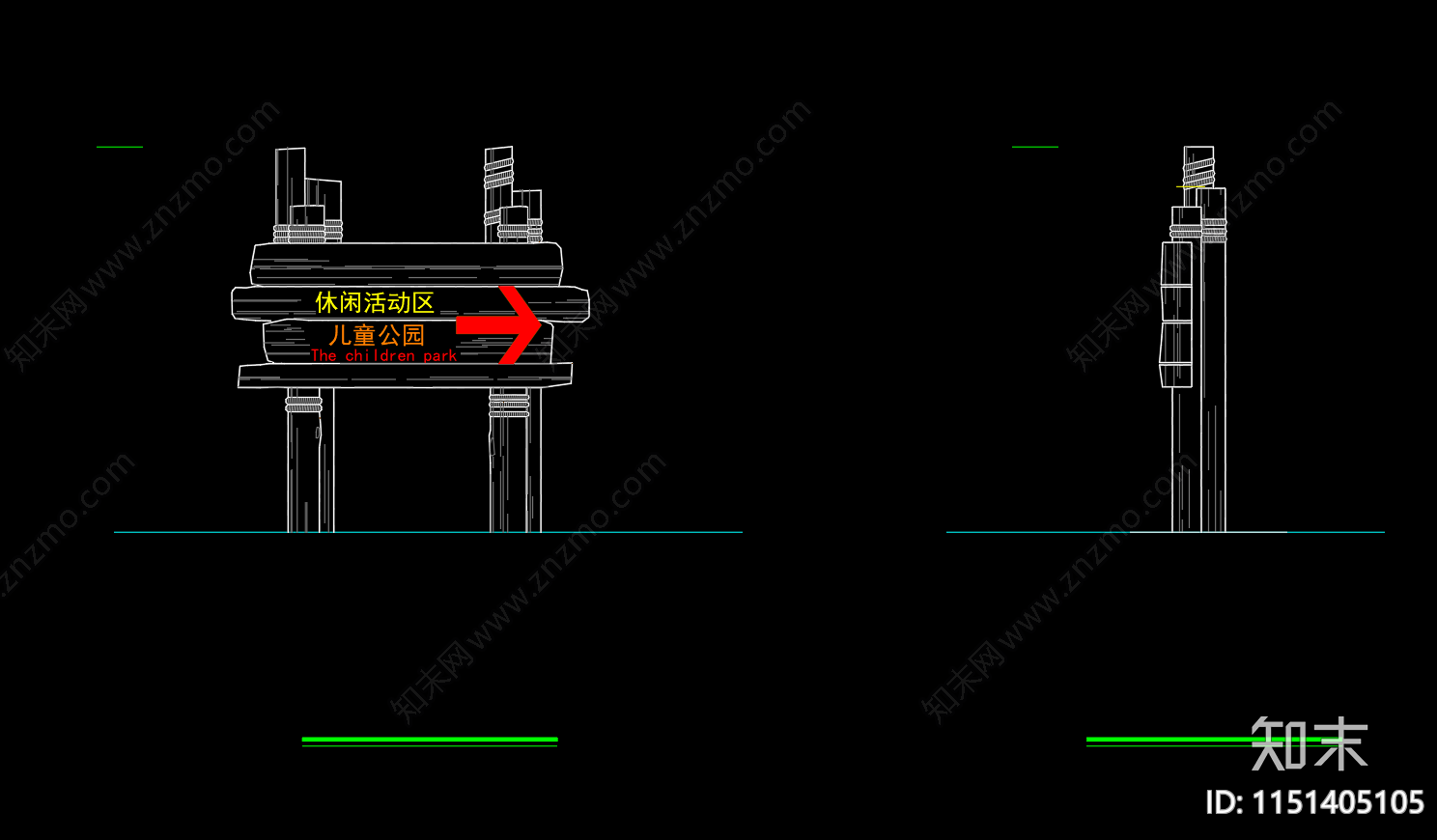 儿童乐园指示牌节点详图cad施工图下载【ID:1151405105】