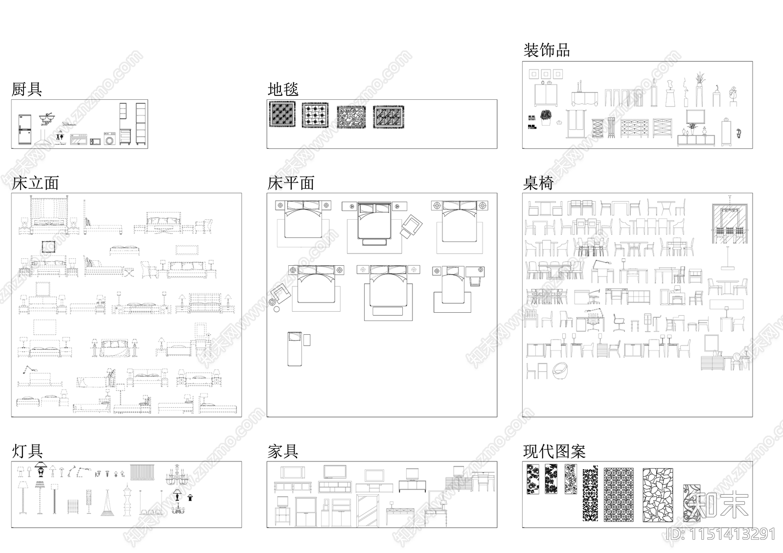 综合家具图库cad施工图下载【ID:1151413291】