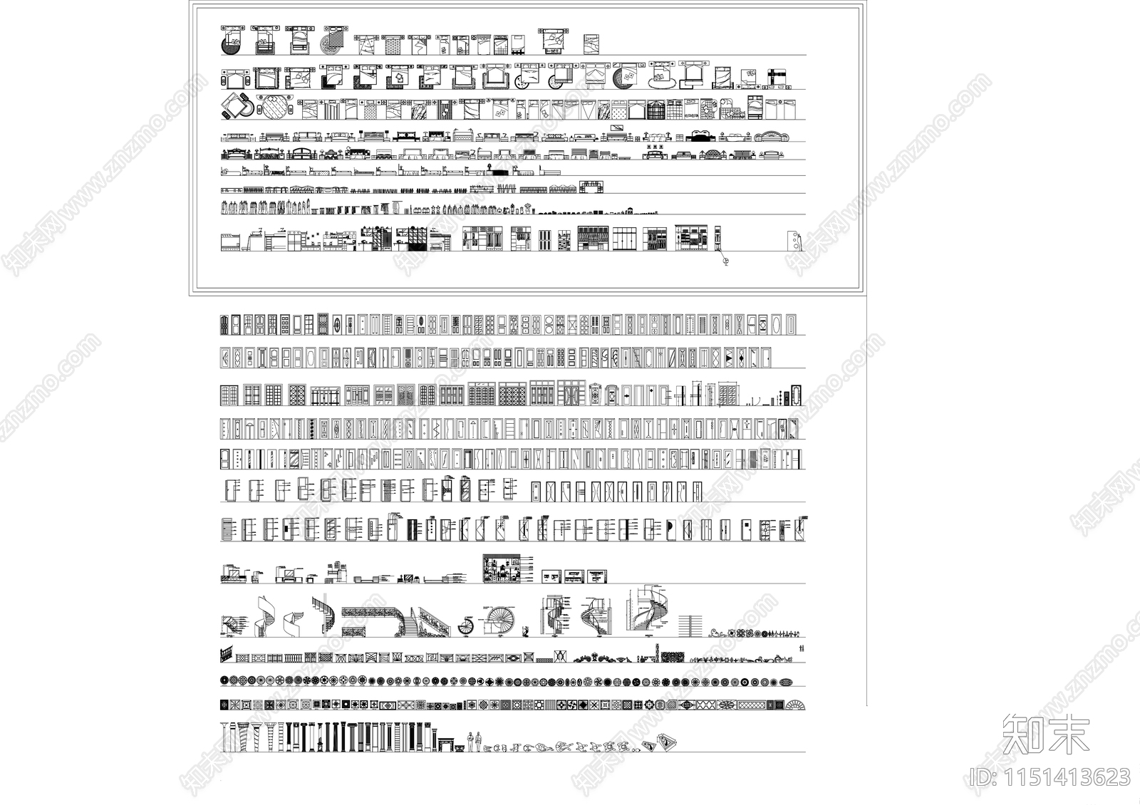 综合家具平立面图库cad施工图下载【ID:1151413623】