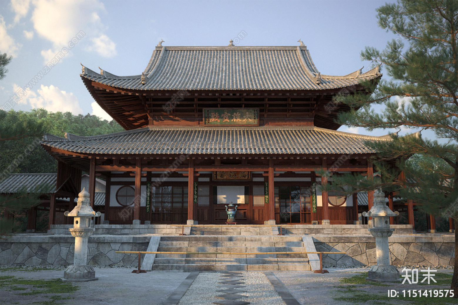 中式寺庙建筑3D模型下载【ID:1151419575】