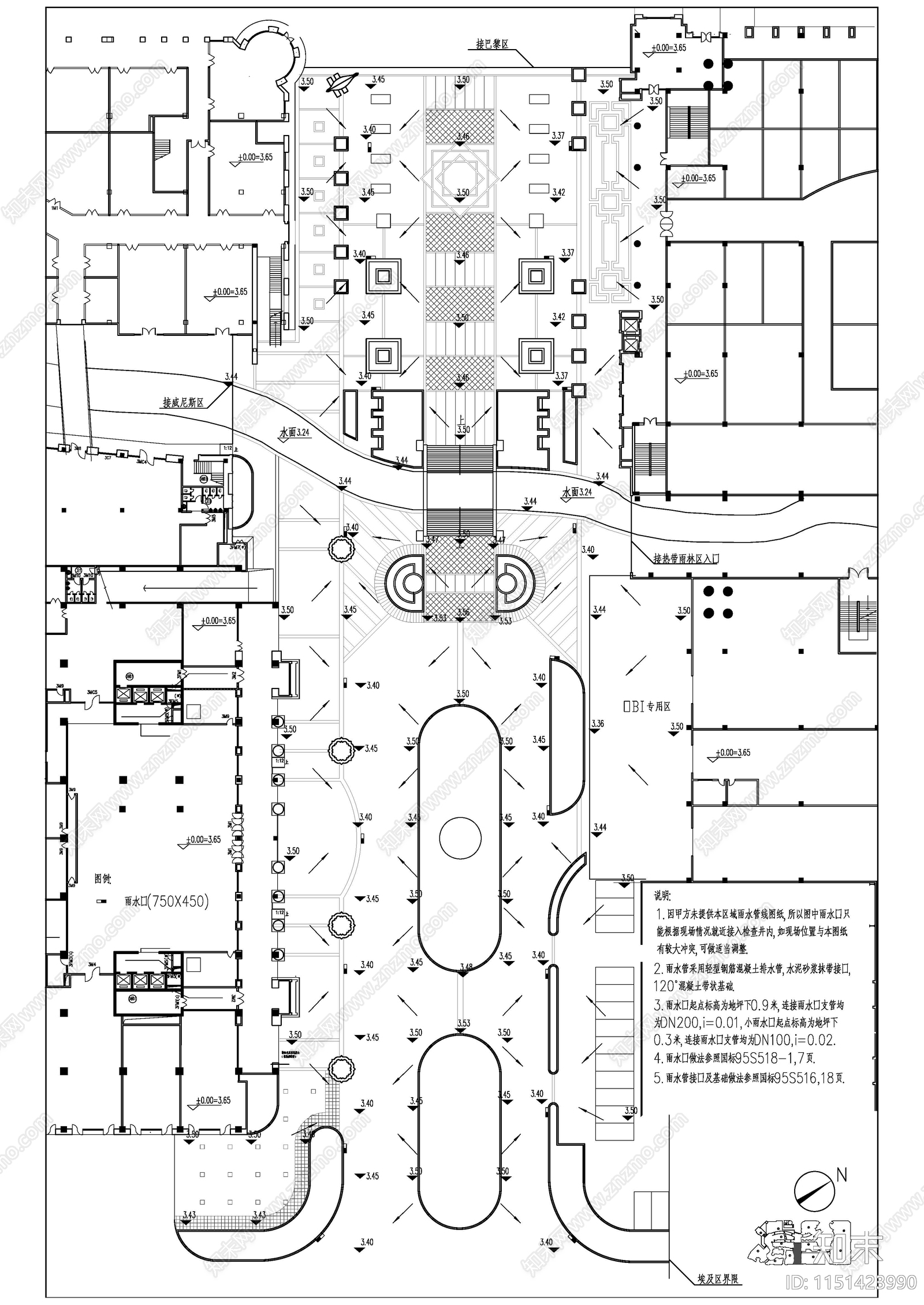 大型主题购物公园给排水大样cad施工图下载【ID:1151423990】