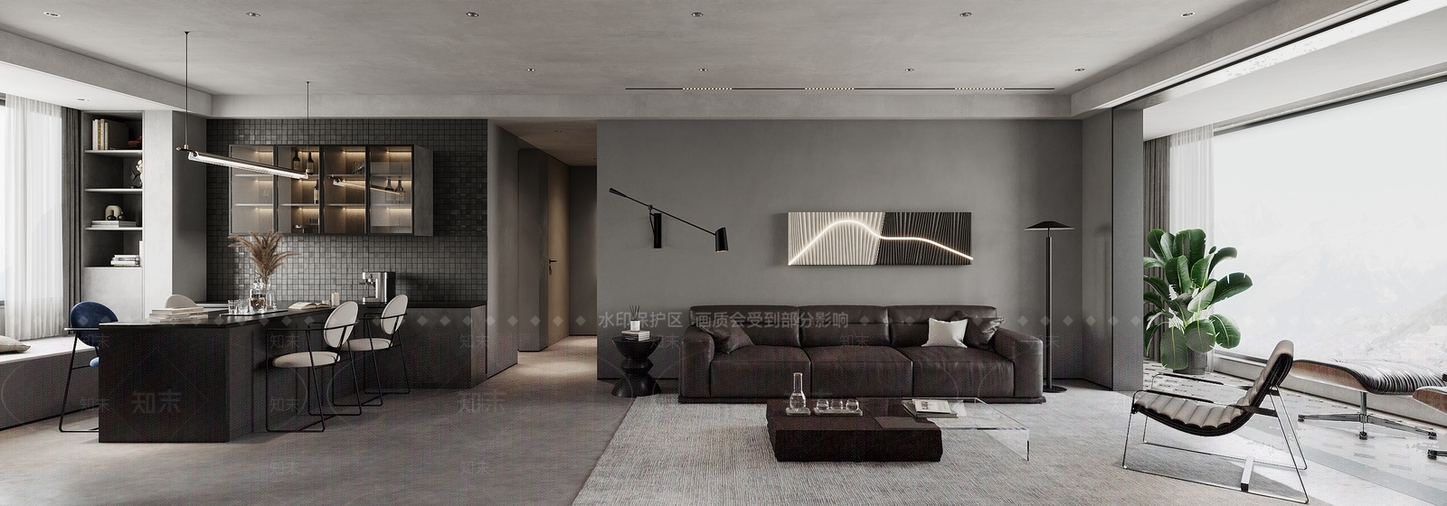 现代工业风客餐厅3D模型下载【ID:1151425141】